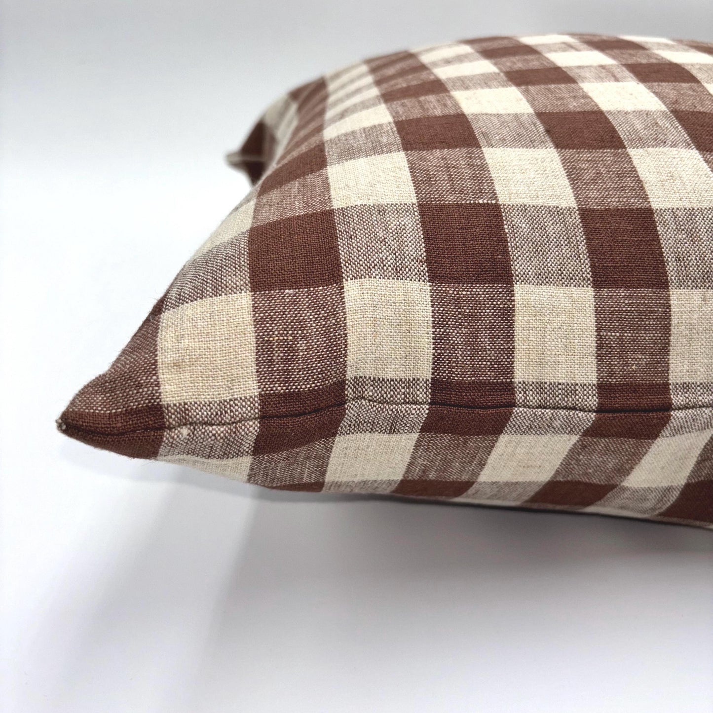 Amy - gingham linen pillow cover (brown)