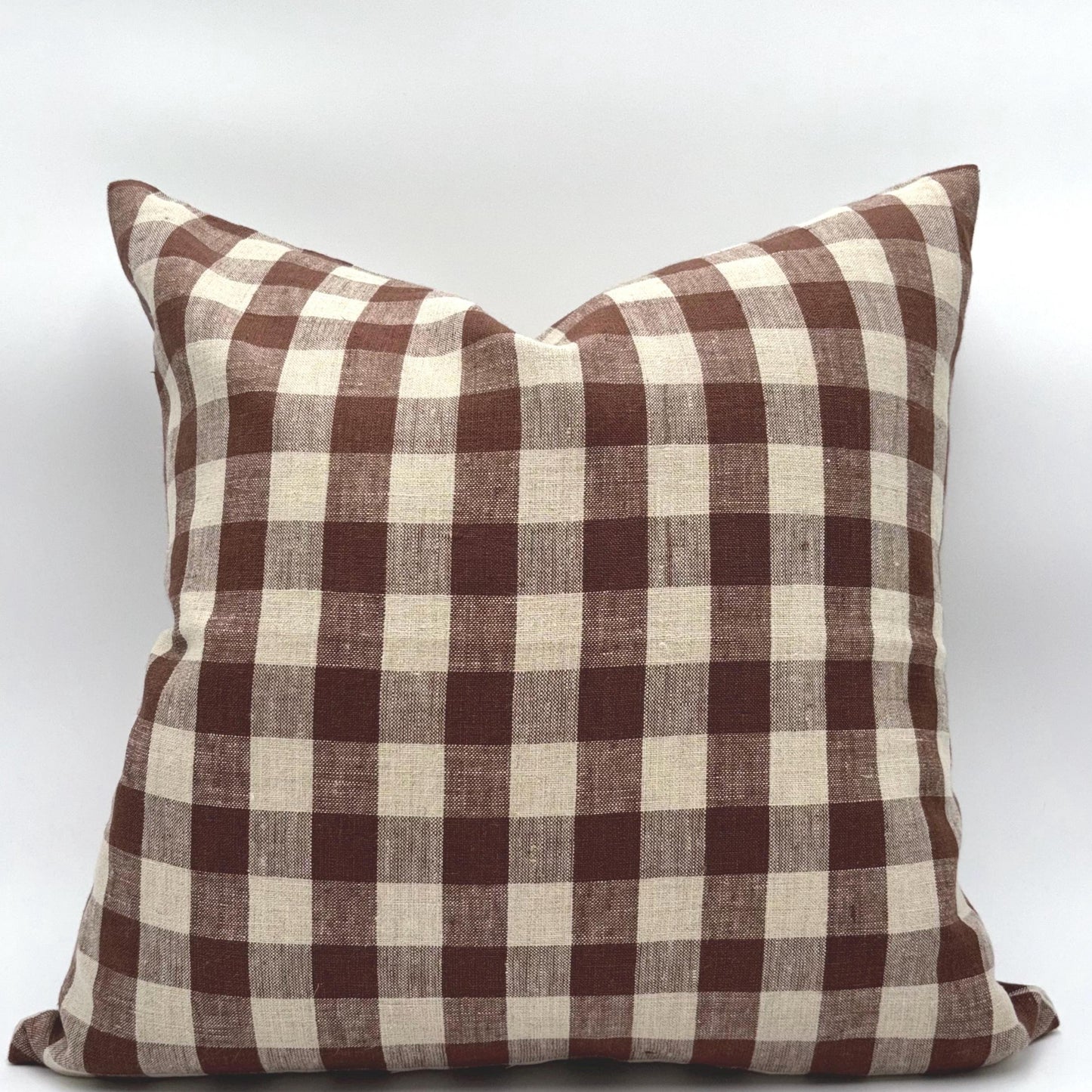 Amy - gingham linen pillow cover (brown)