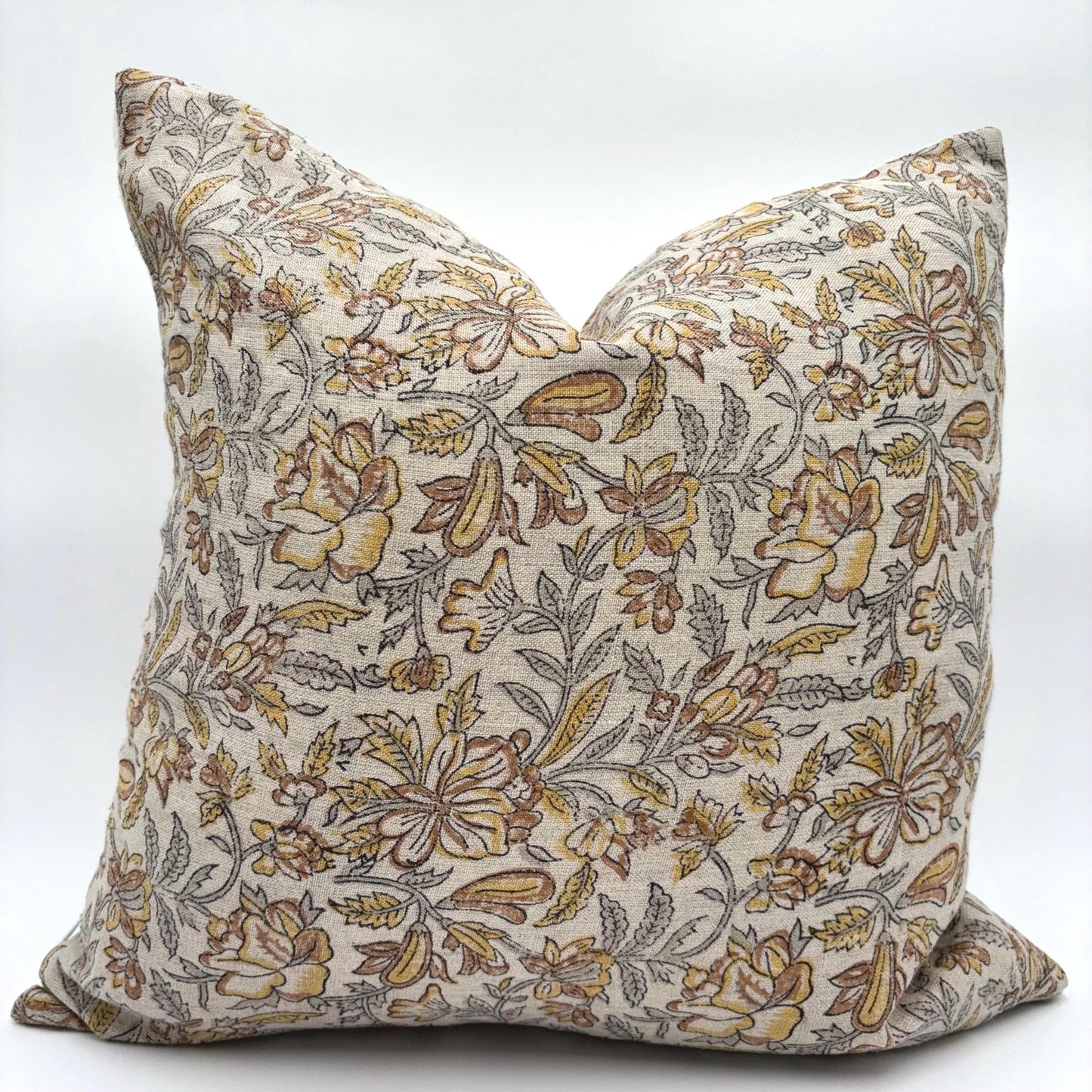 Anne - hand block printed linen pillow cover (brown)
