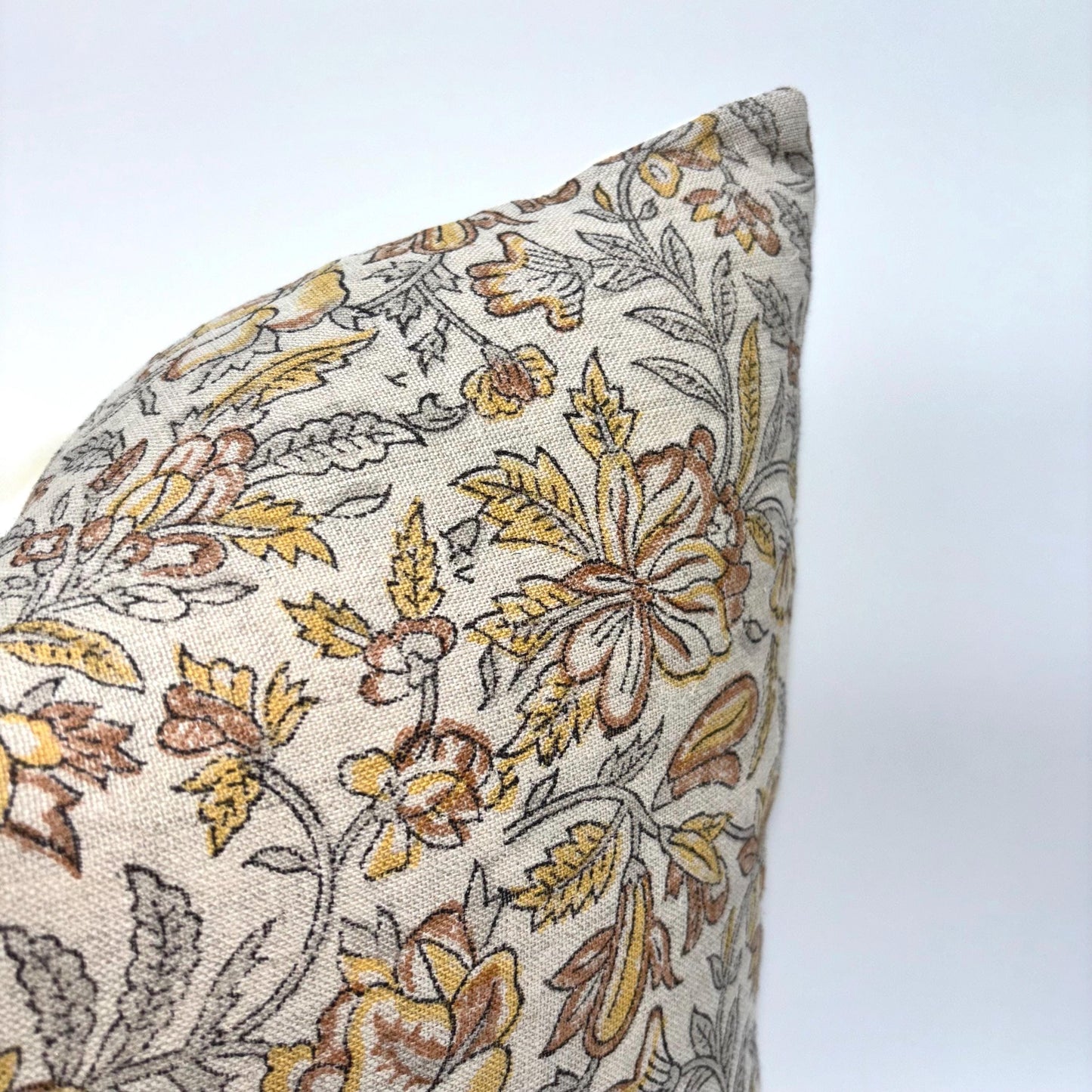 Anne - hand block printed linen pillow cover (brown)