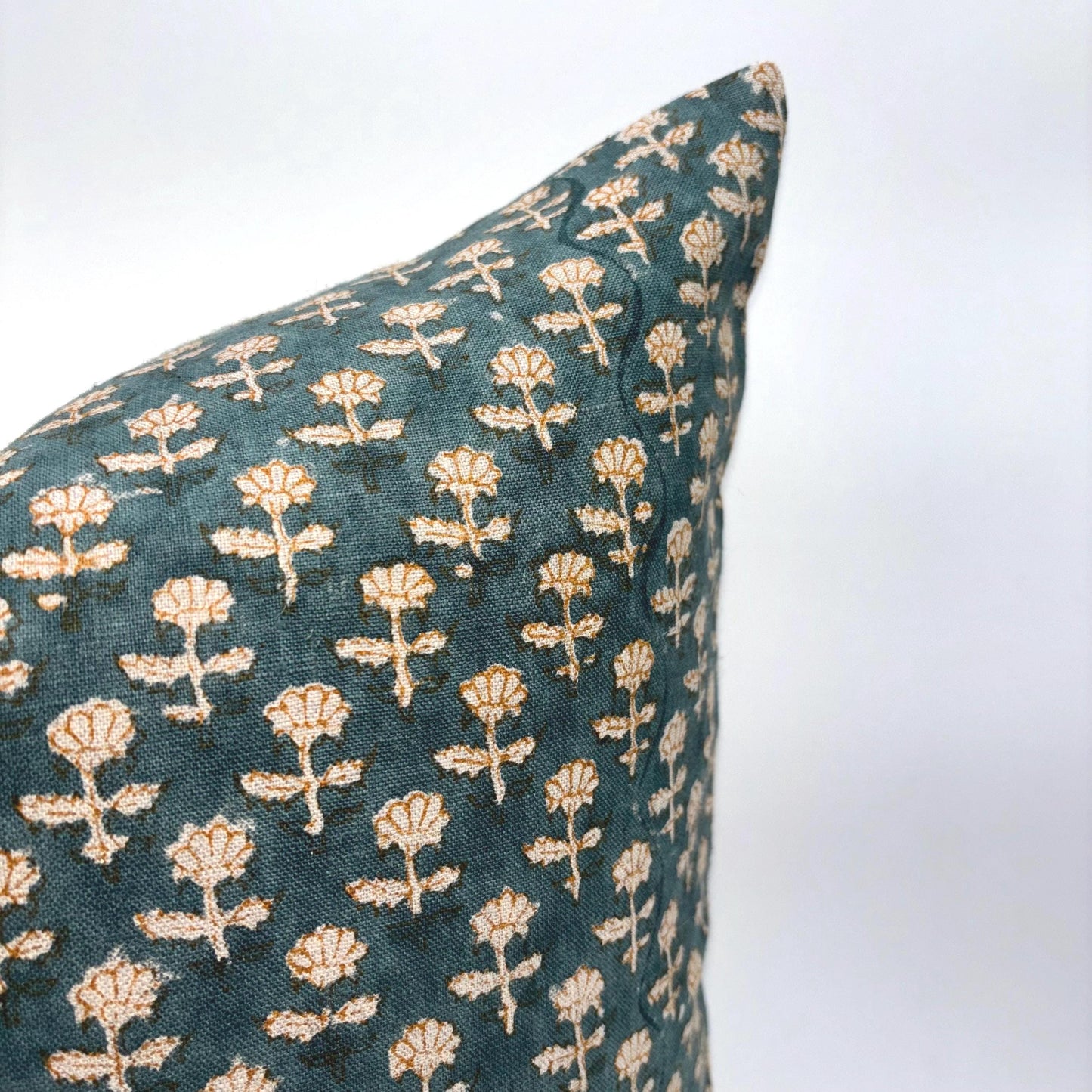 Audrey - hand block printed linen pillow cover (blue)