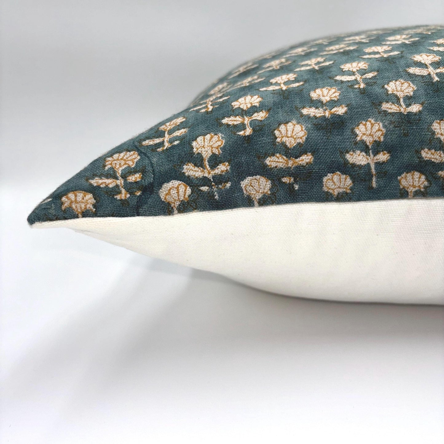 Audrey - hand block printed linen pillow cover (blue)