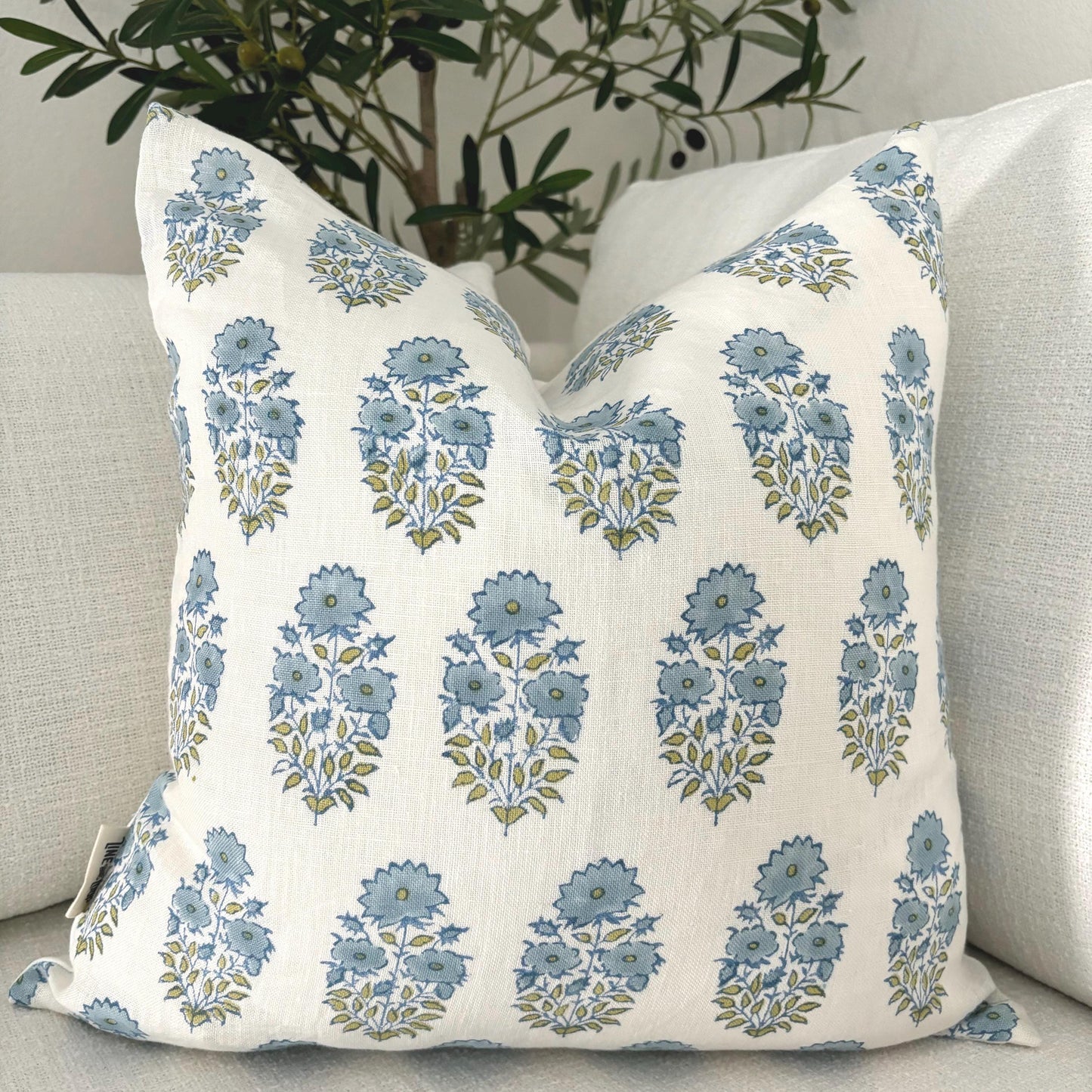 Addison - hand block printed linen pillow cover (blue)
