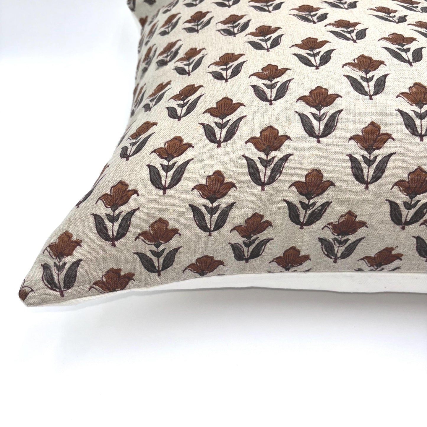 Tulip - hand block printed linen pillow cover (rust)