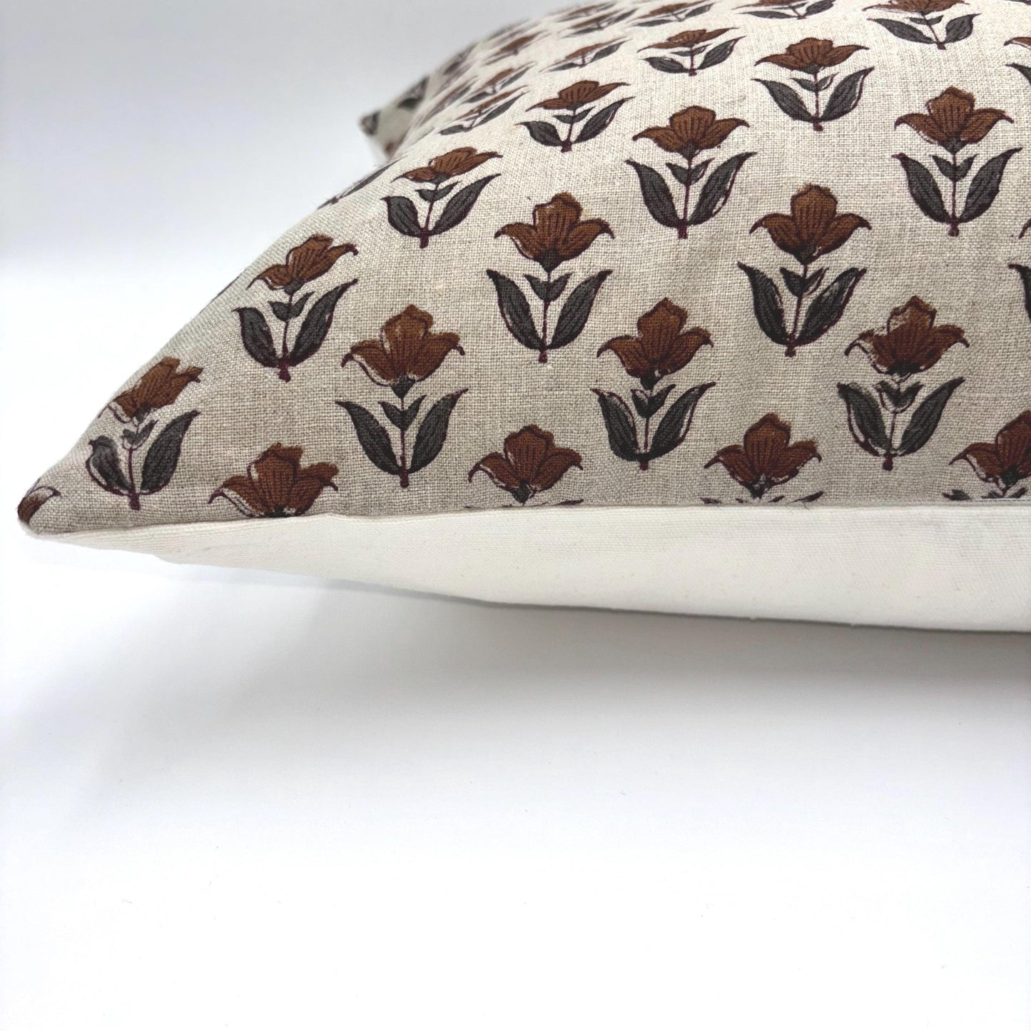 Tulip - hand block printed linen pillow cover (rust)