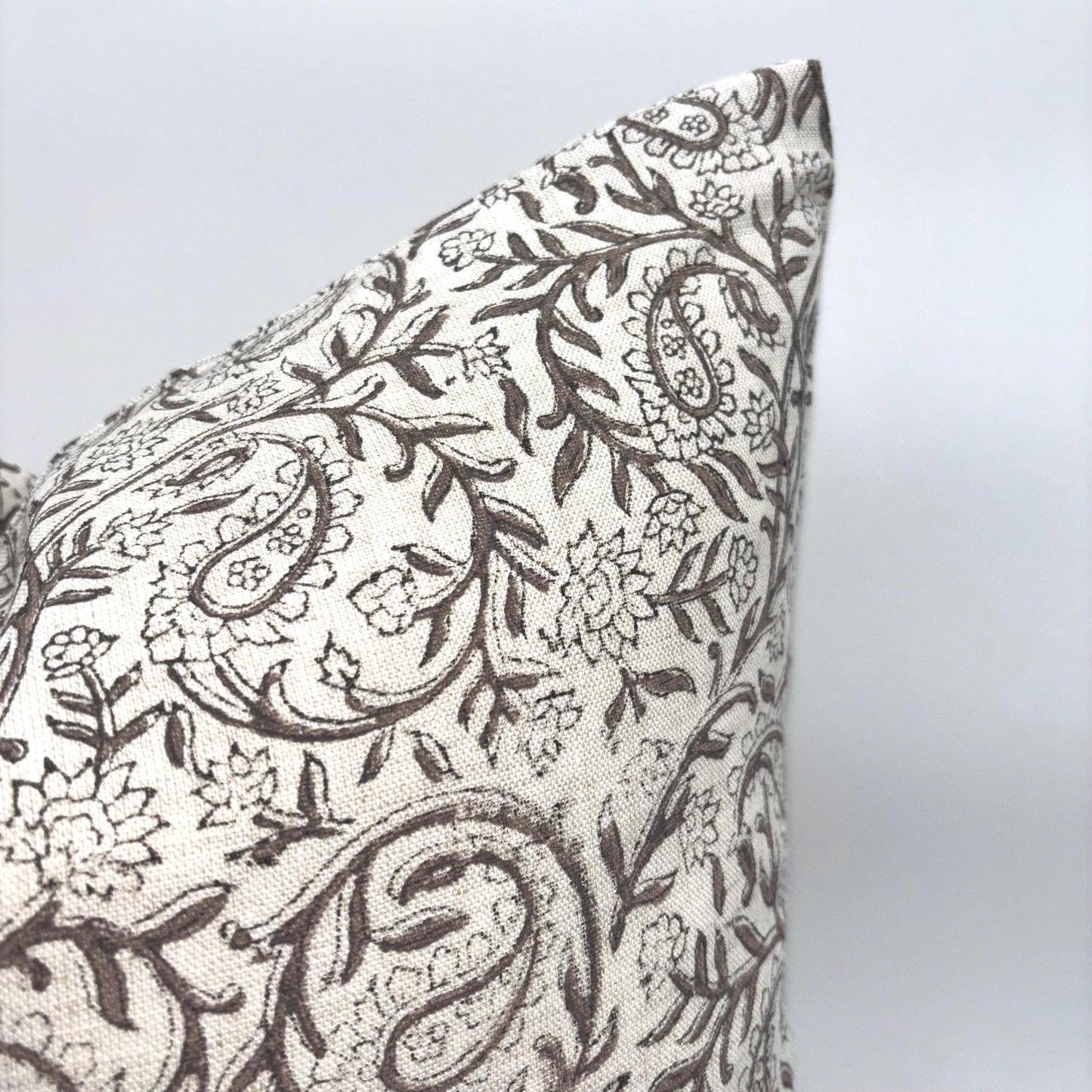 Lina - hand block printed linen pillow cover (brown)