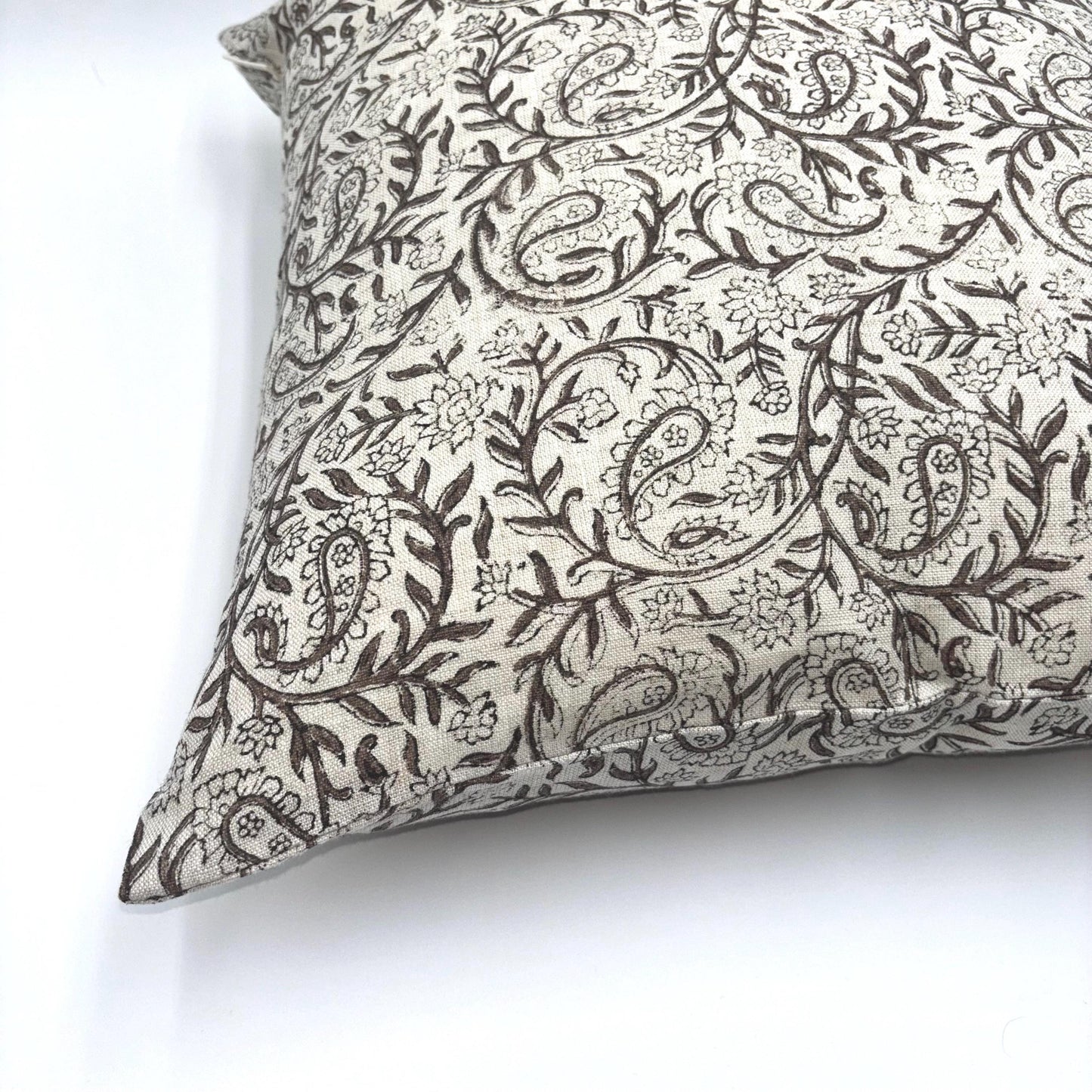 Lina - hand block printed linen pillow cover (brown)