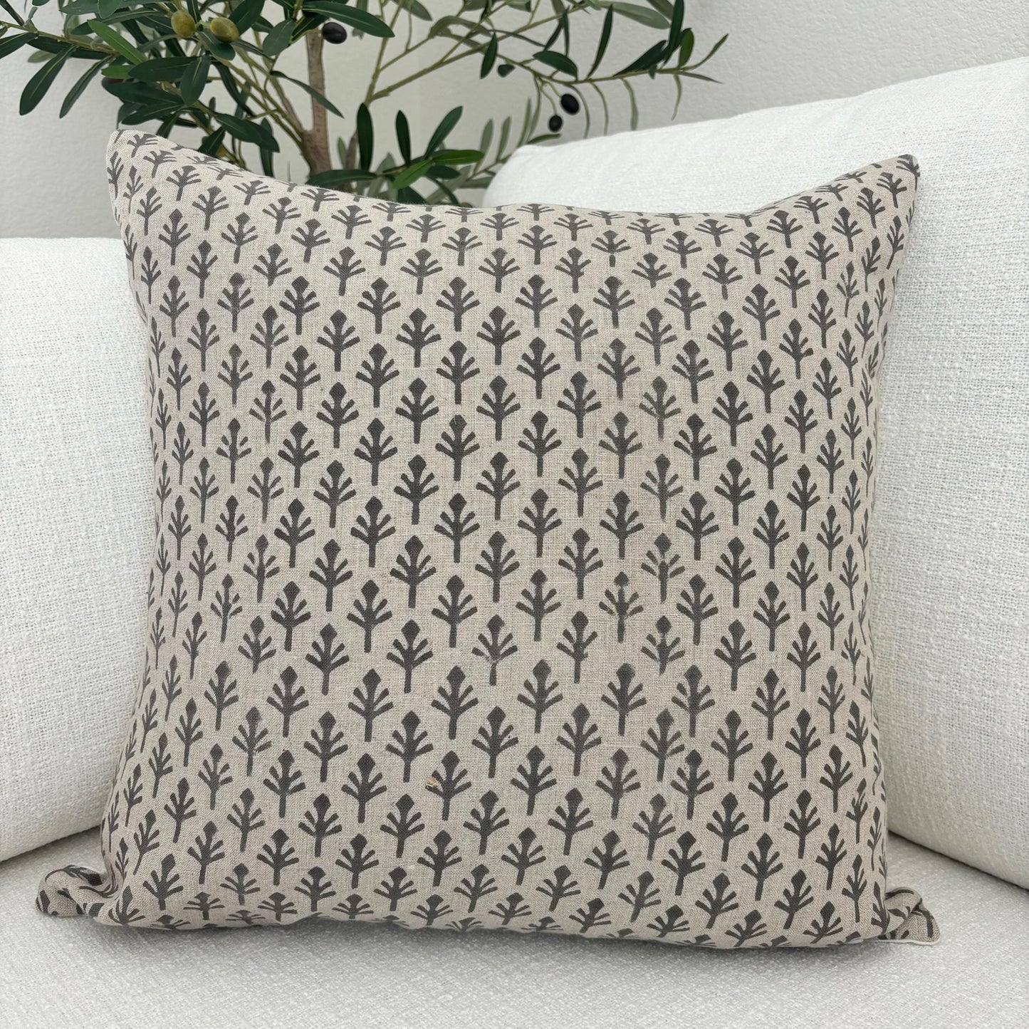 Alice - hand block printed linen pillow cover (gray)
