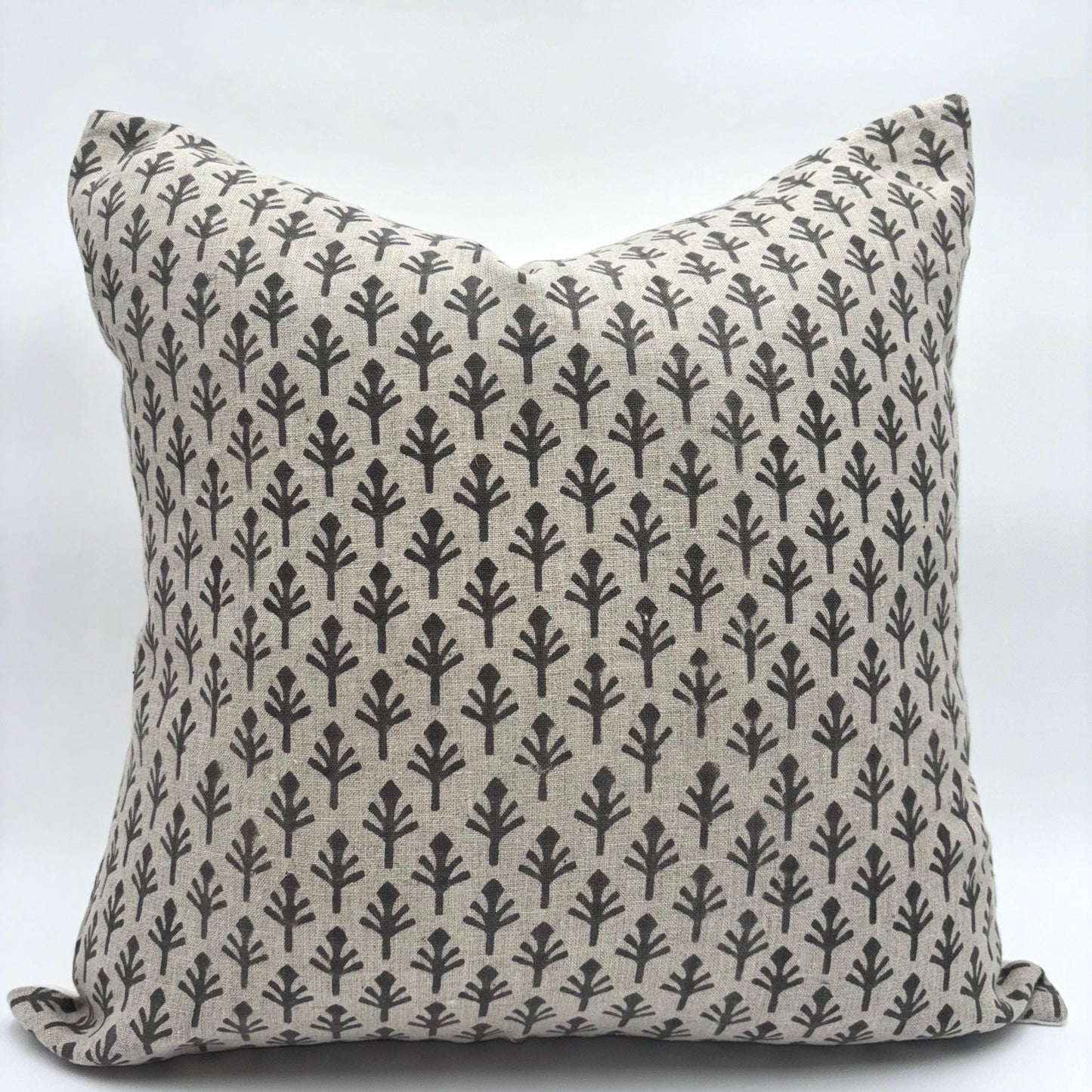 Alice - hand block printed linen pillow cover (gray)