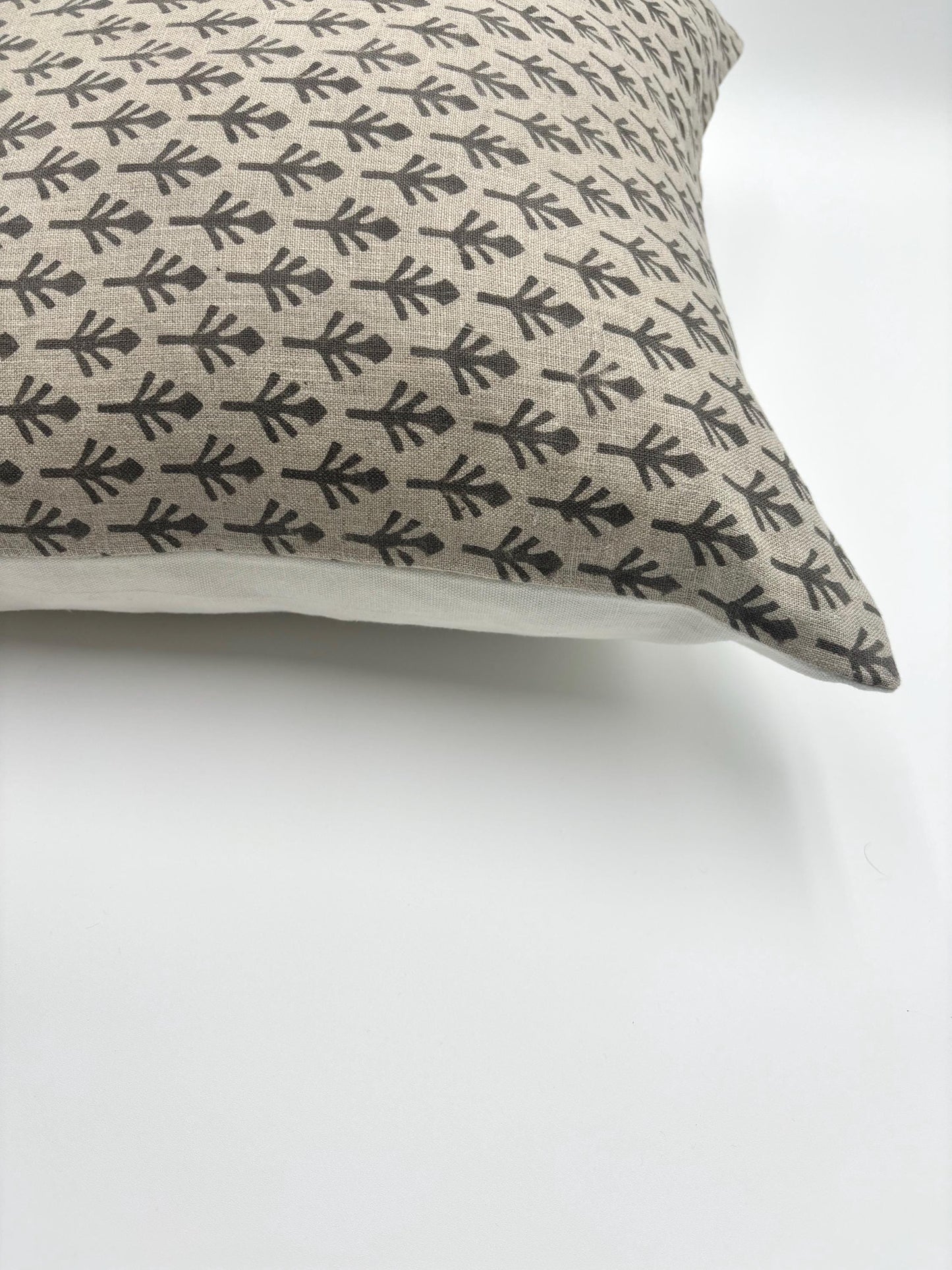 Alice - hand block printed linen pillow cover (gray)