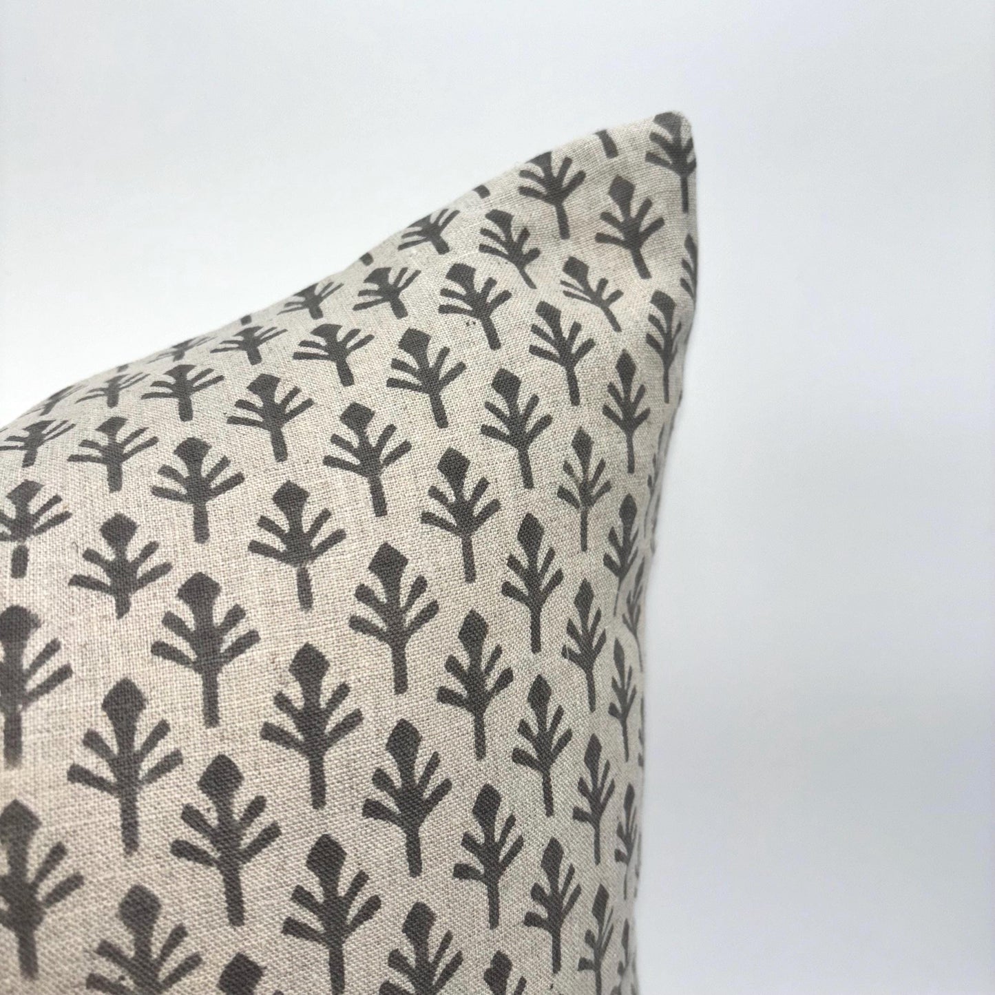 Alice - hand block printed linen pillow cover (gray)