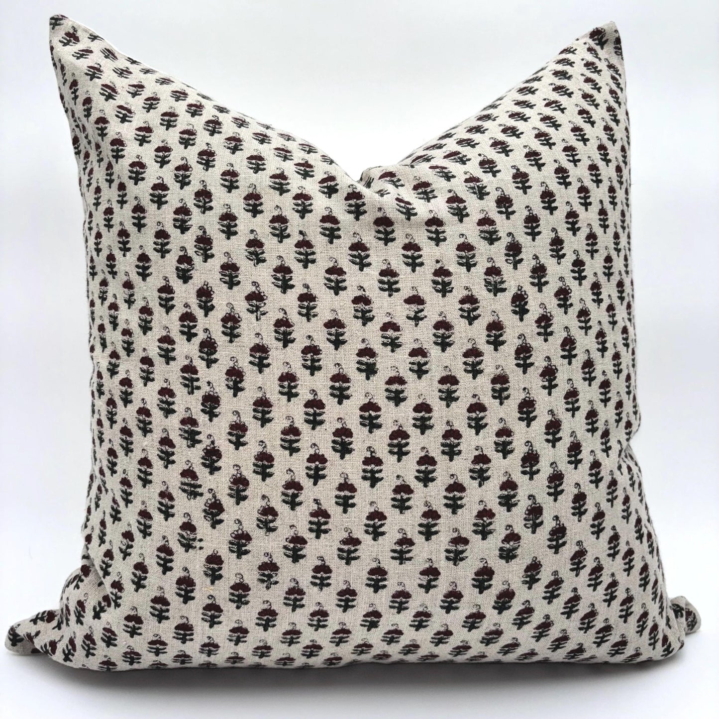 Amelia - hand block printed linen pillow cover (maroon)