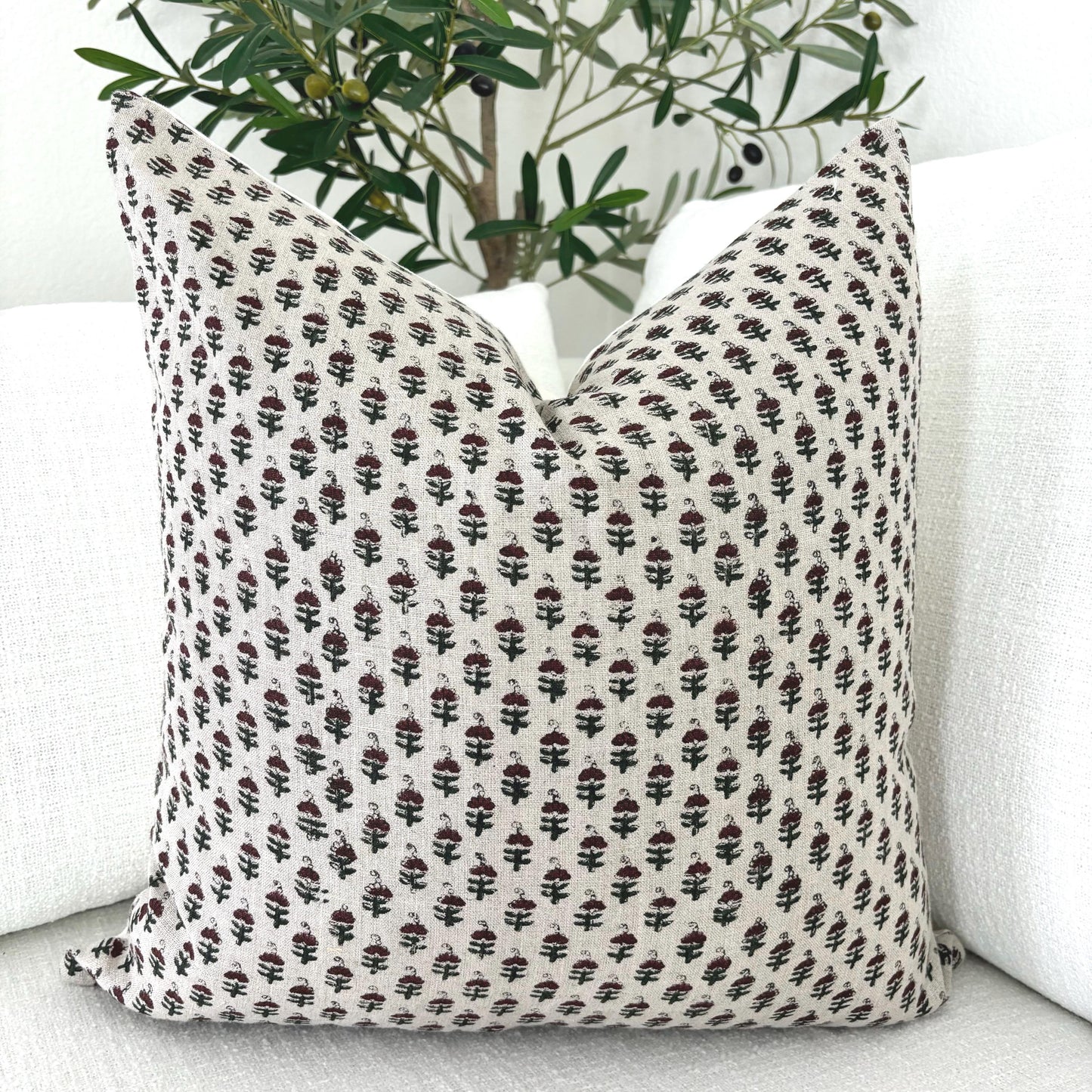 Amelia - hand block printed linen pillow cover (maroon)