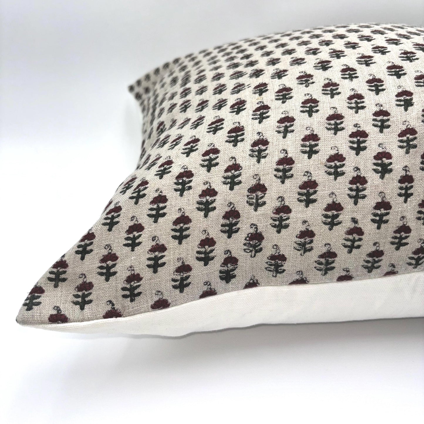 Amelia - hand block printed linen pillow cover (maroon)