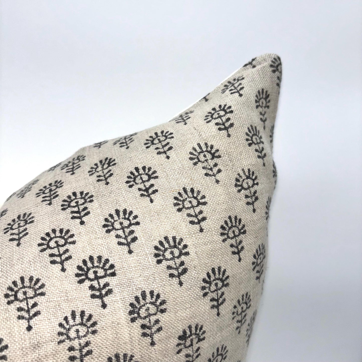 Mia - hand block printed linen pillow cover (black)