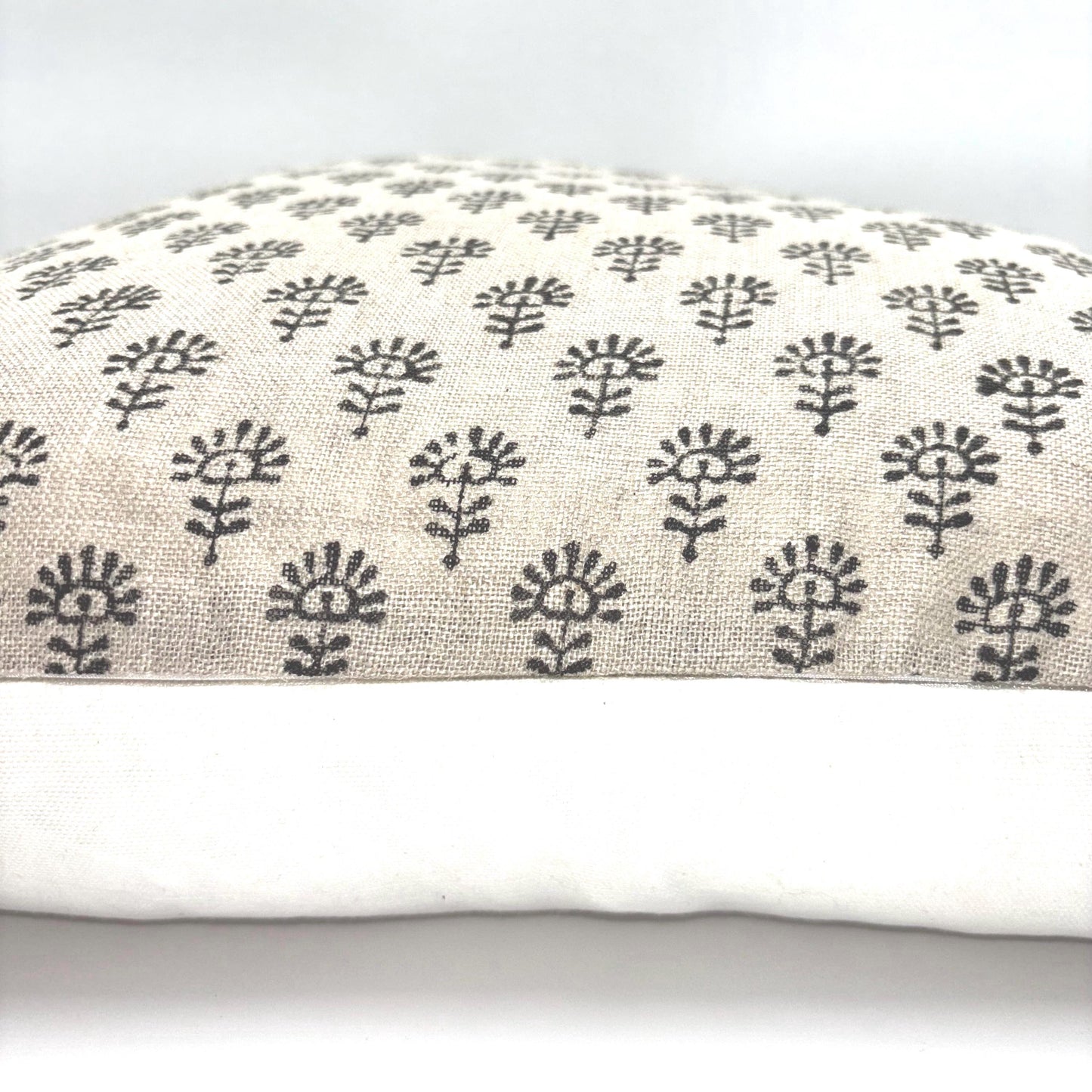 Mia - hand block printed linen pillow cover (black)