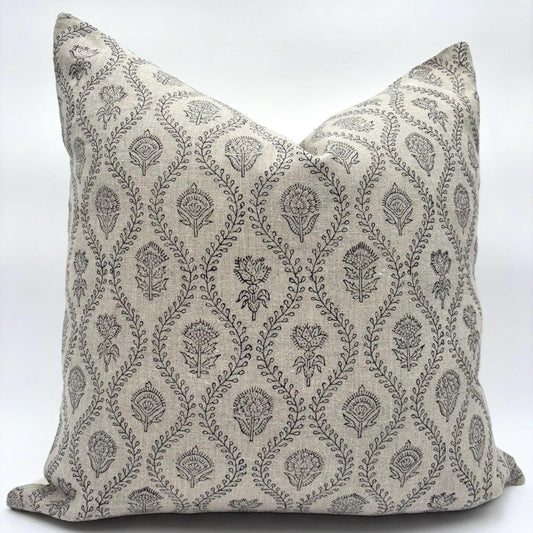 Harper - hand block printed linen pillow cover (black)