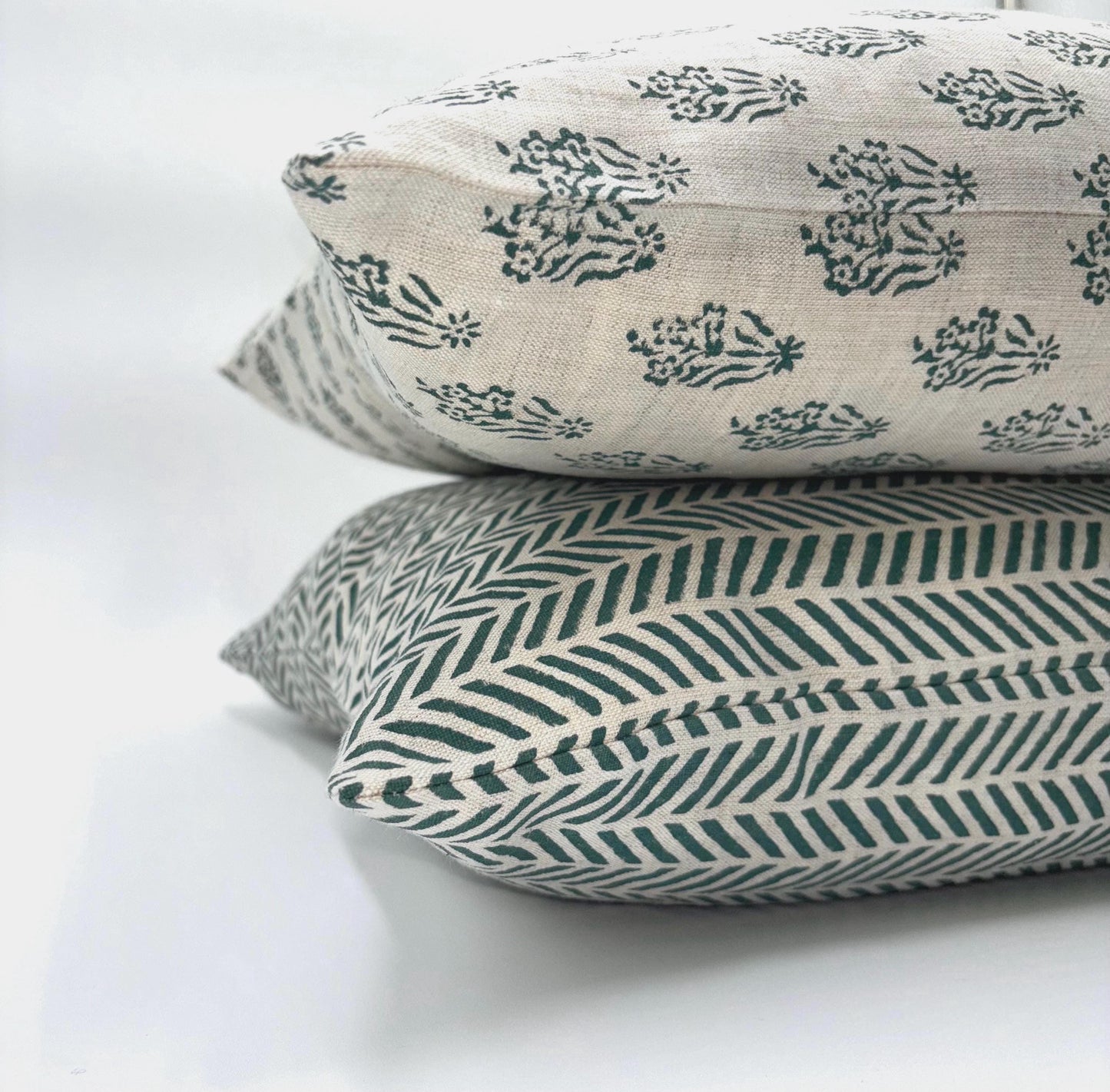 Naomi - hand block printed linen pillow cover (green)