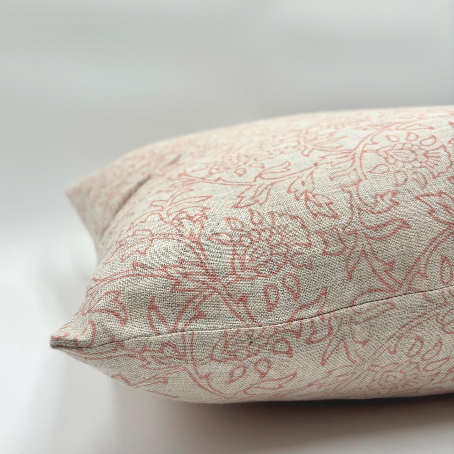 Kate - hand block printed linen pillow cover (pink)