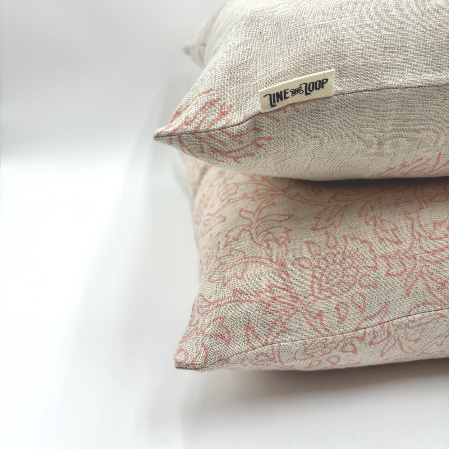 Kate - hand block printed linen pillow cover (pink)