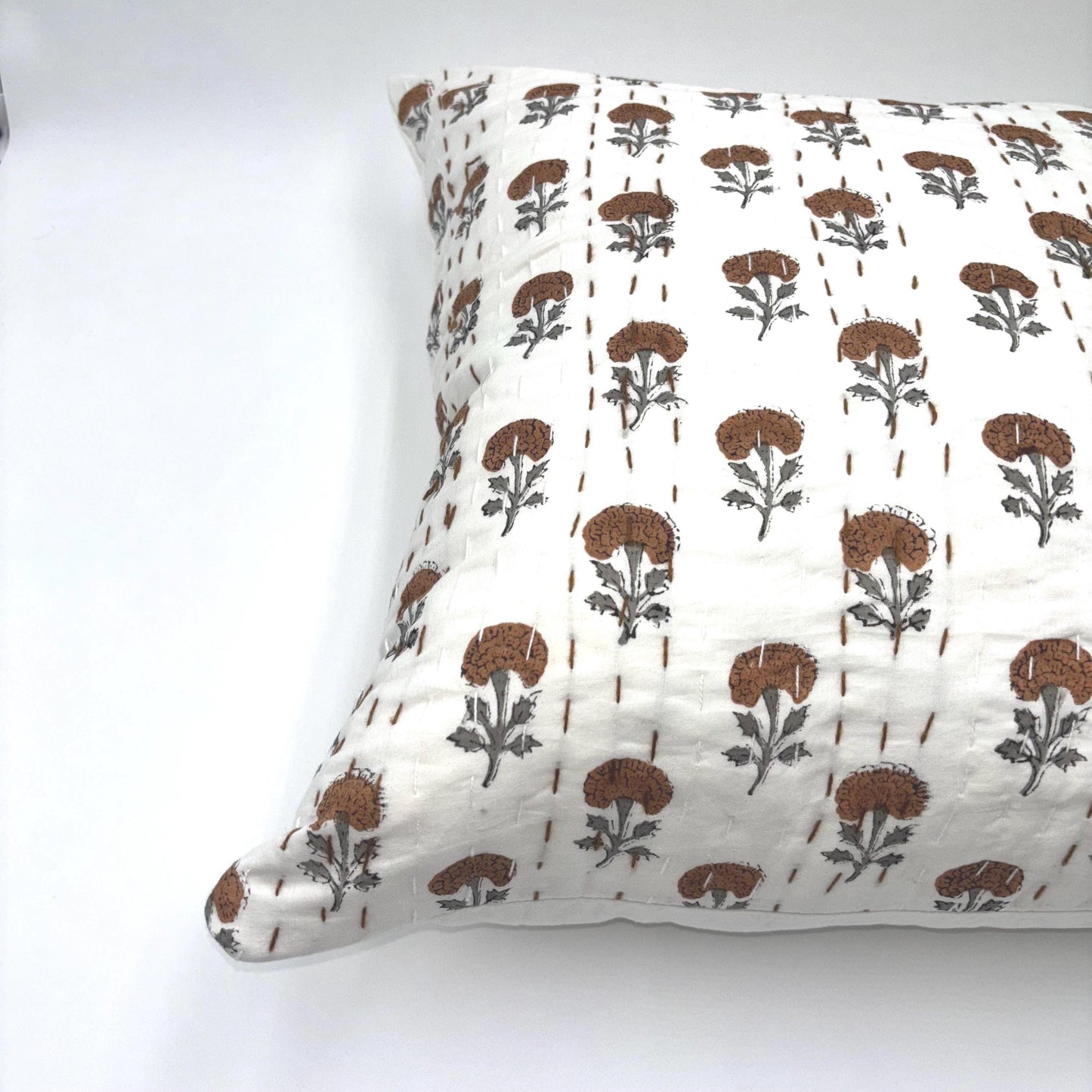 Marigold - hand block printed pillow cover (brown)