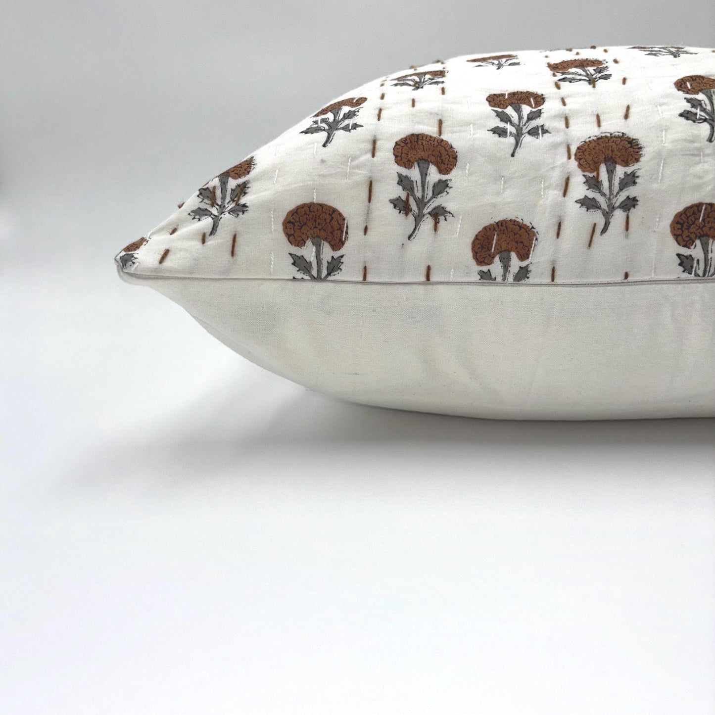 Marigold - hand block printed pillow cover (brown)
