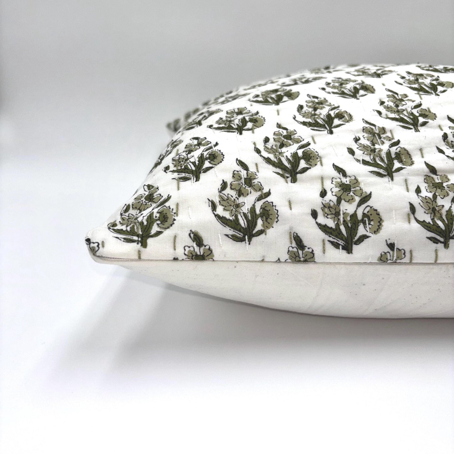 Elina - hand block printed pillow cover (green)