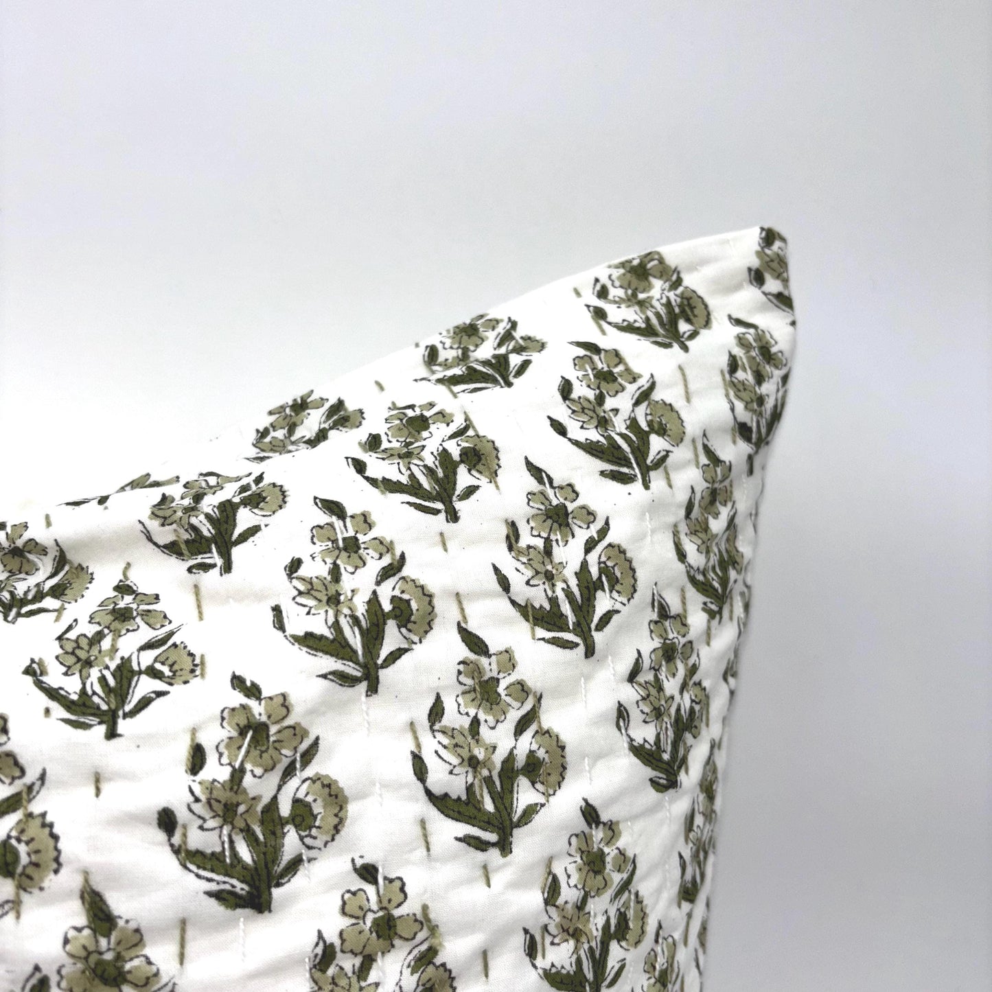 Elina - hand block printed pillow cover (green)