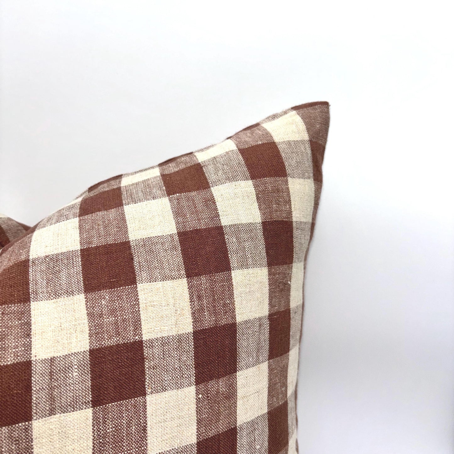 Amy - gingham linen pillow cover (brown)