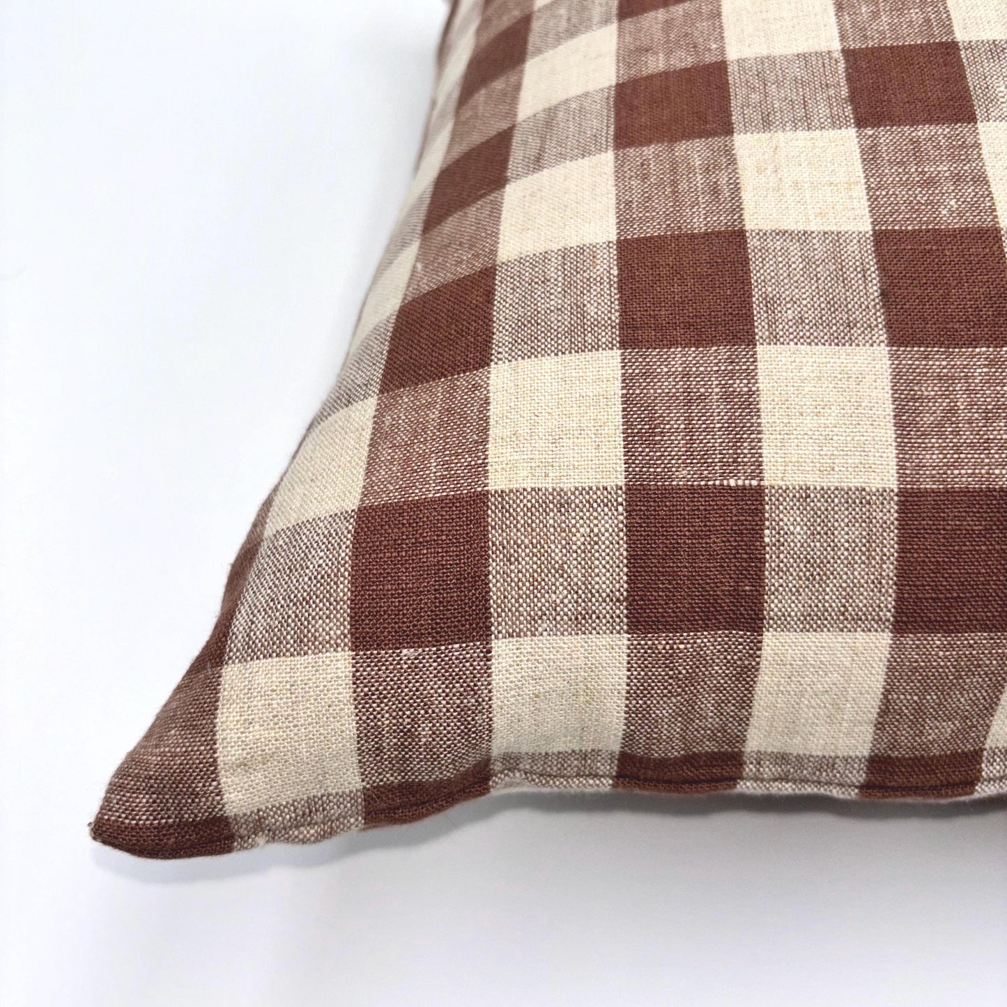 Amy - gingham linen pillow cover (brown)