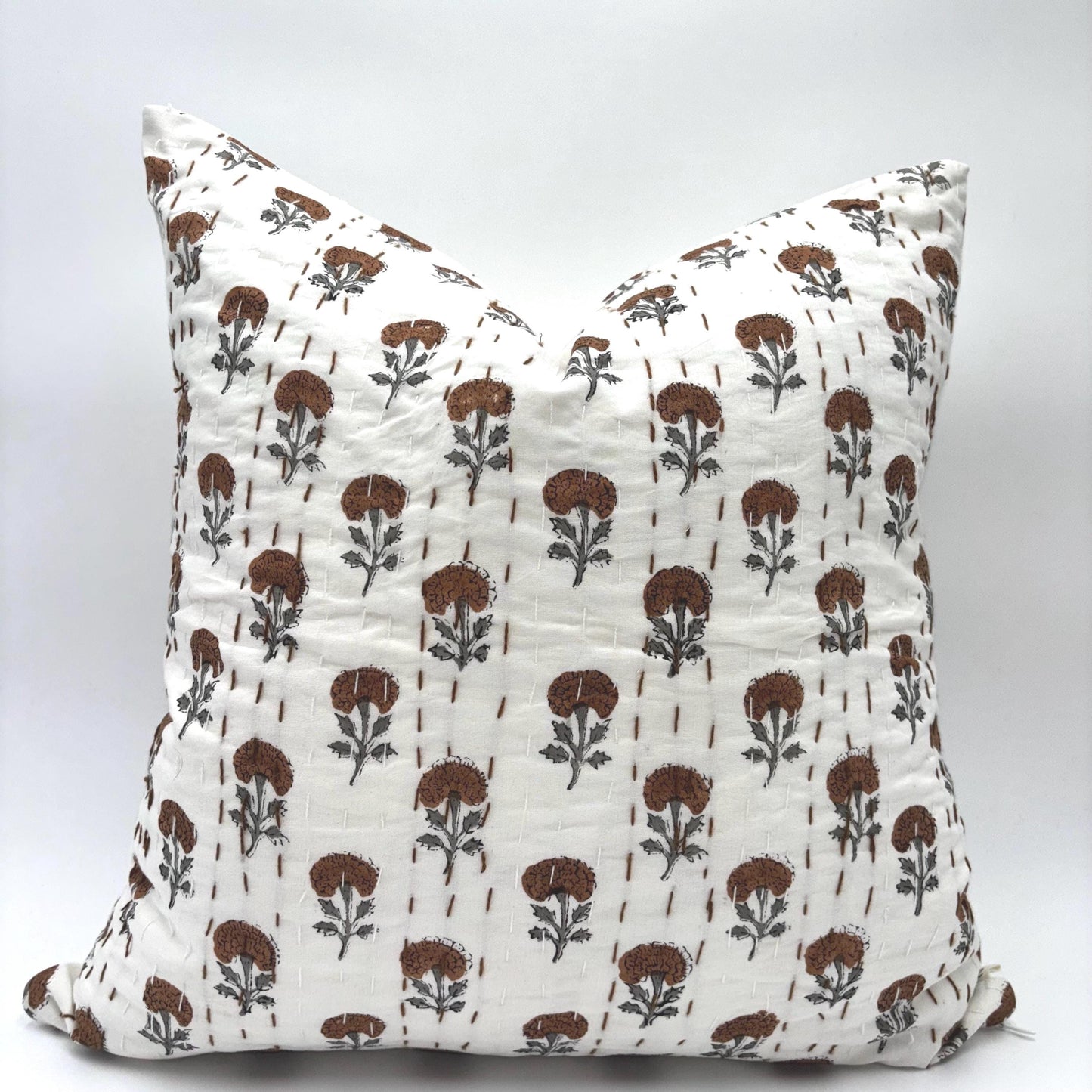 Marigold - hand block printed pillow cover (brown)