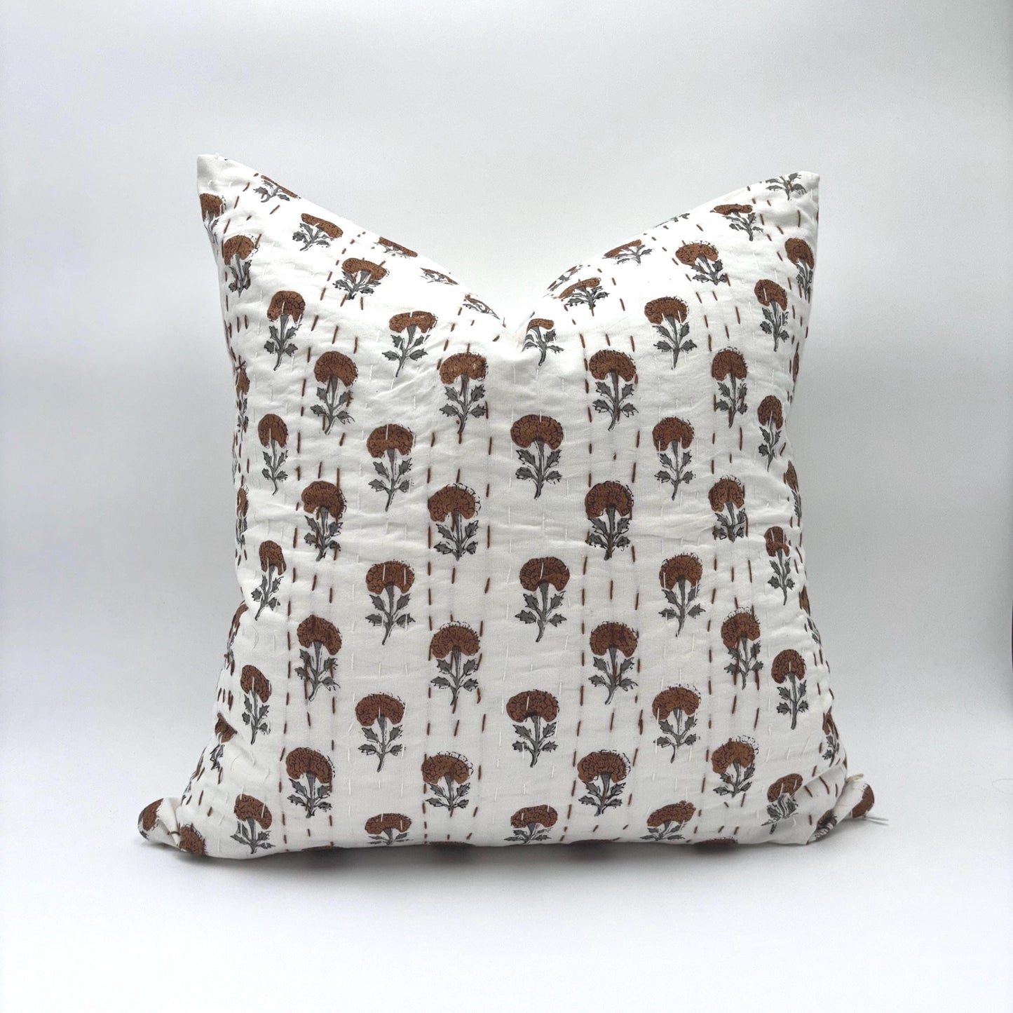 Marigold - hand block printed pillow cover (brown)