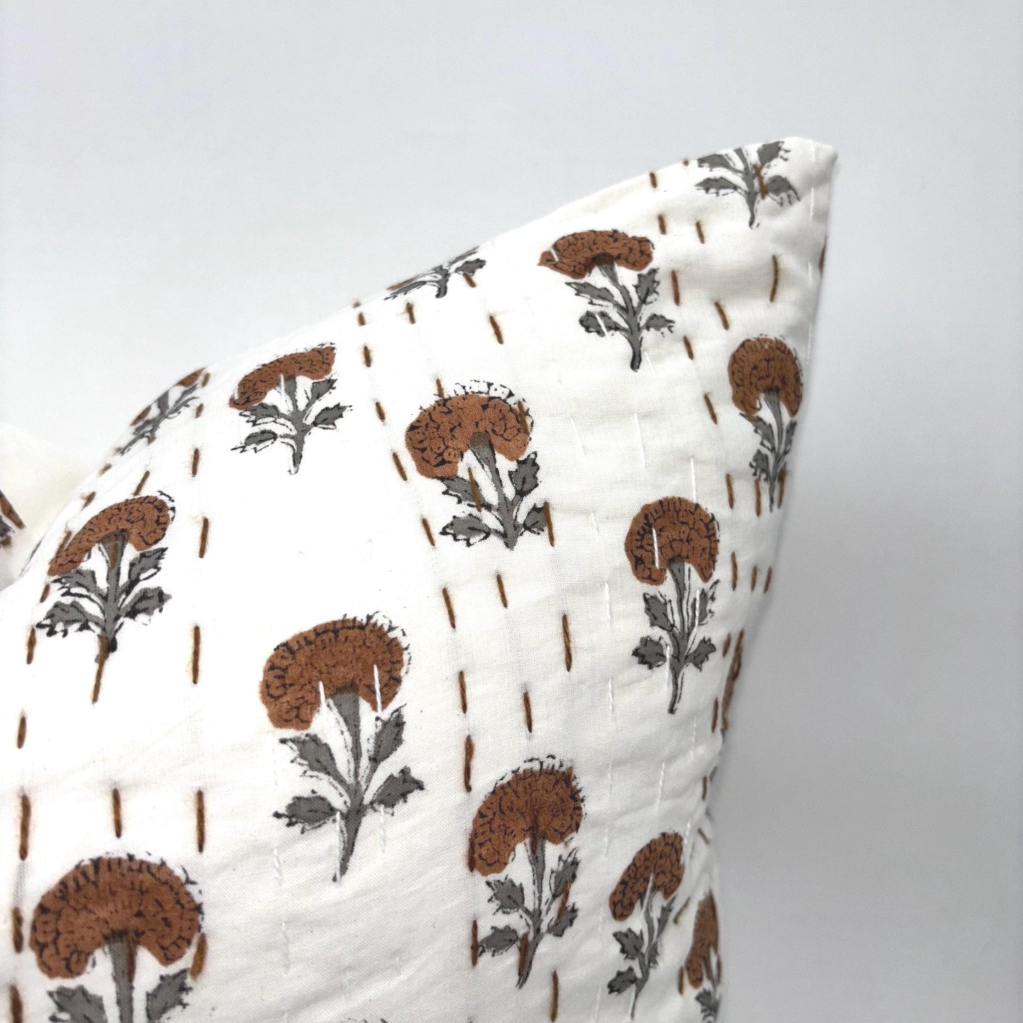 Marigold - hand block printed pillow cover (brown)