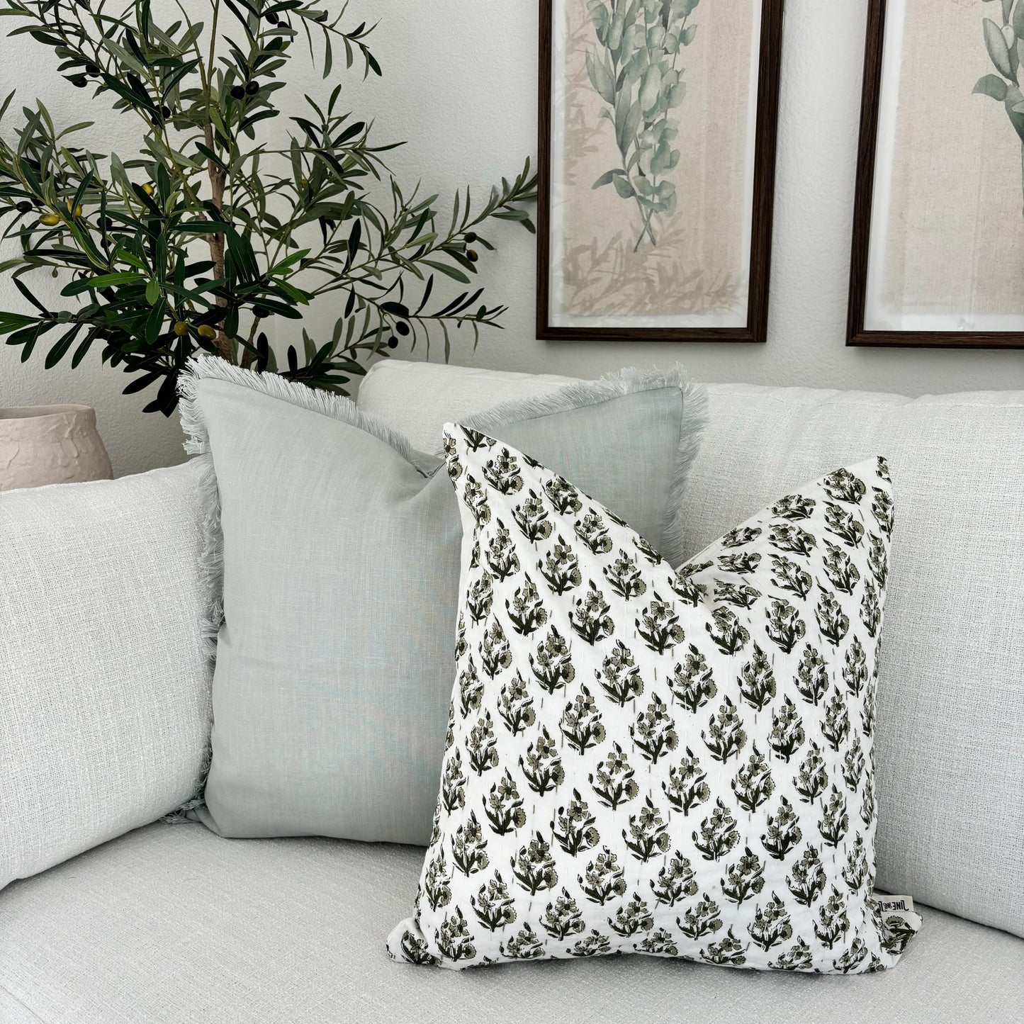 Elina - hand block printed pillow cover (green)