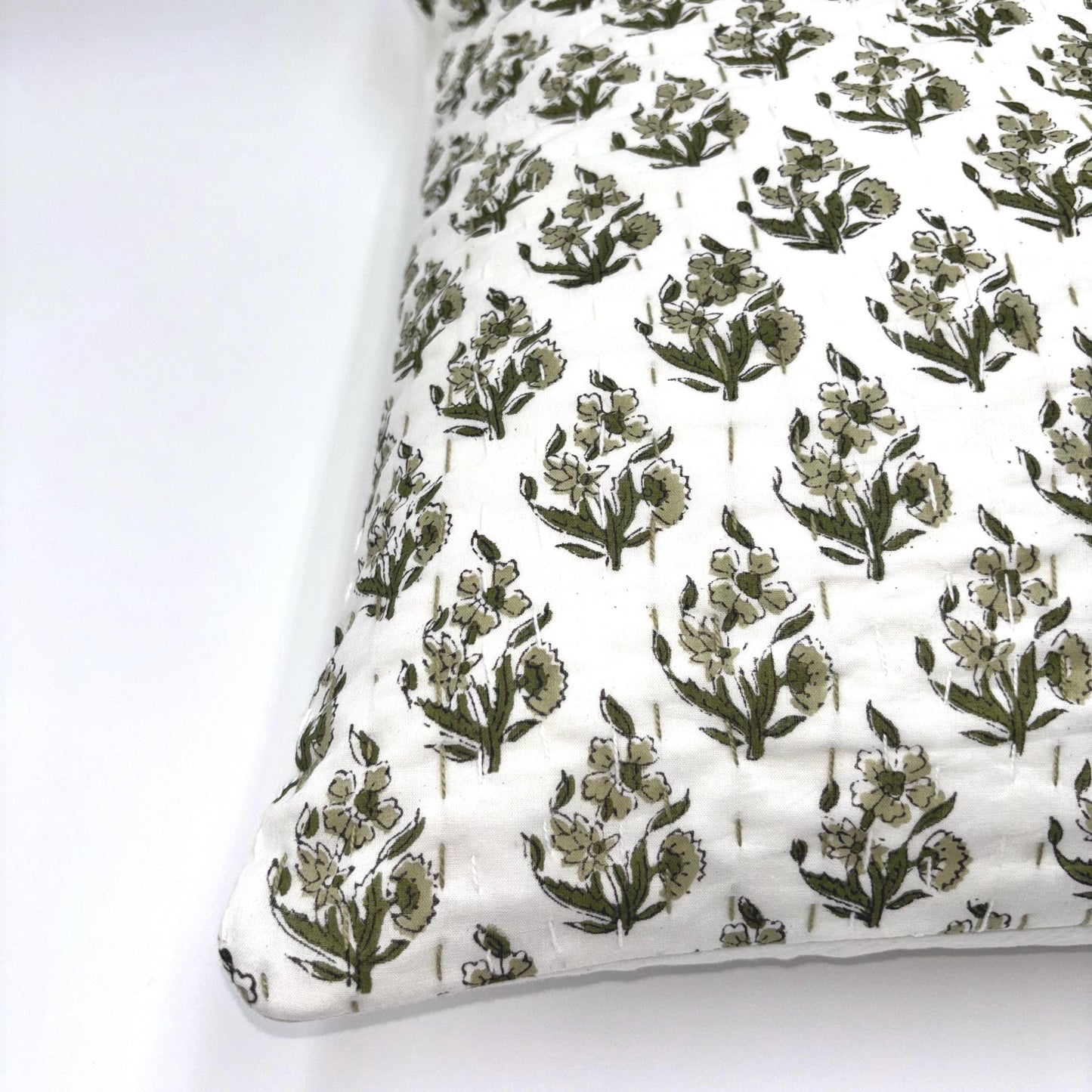 Elina - hand block printed pillow cover (green)