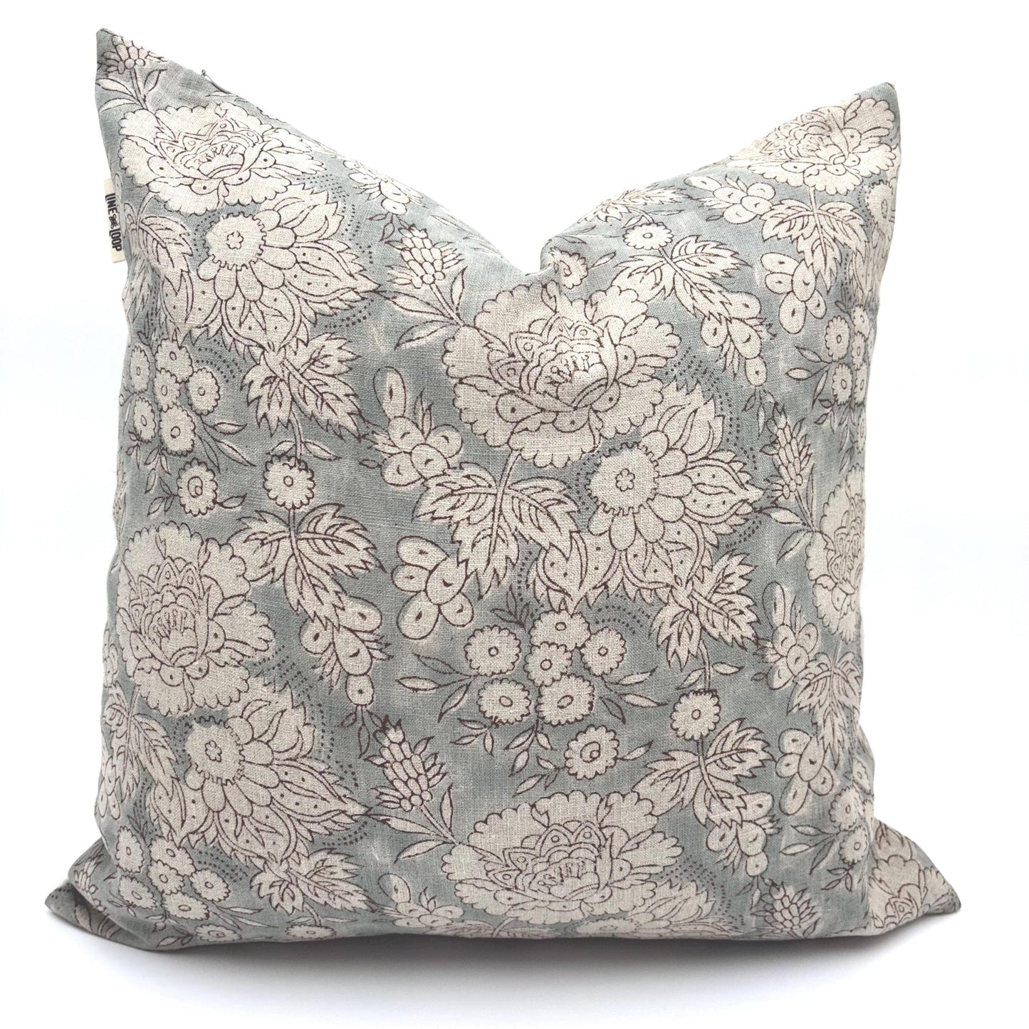 Ethan - hand block printed linen pillow cover (gray)