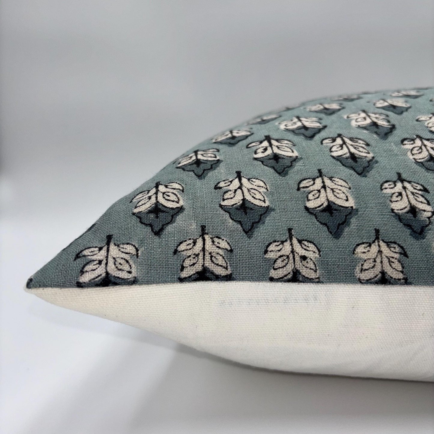 Lya - hand block printed linen pillow cover (turquoise)