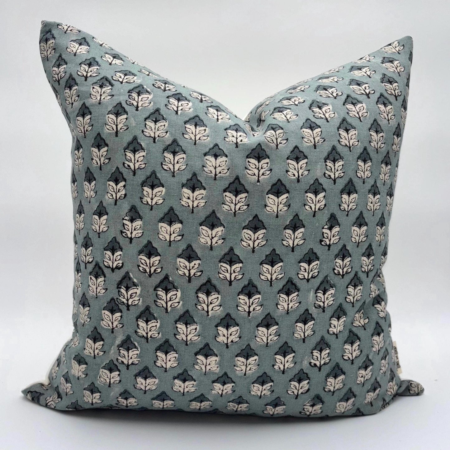 Lya - hand block printed linen pillow cover (turquoise)