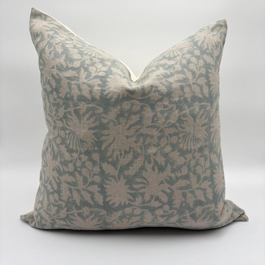 Laila - hand block printed linen pillow cover (blue)