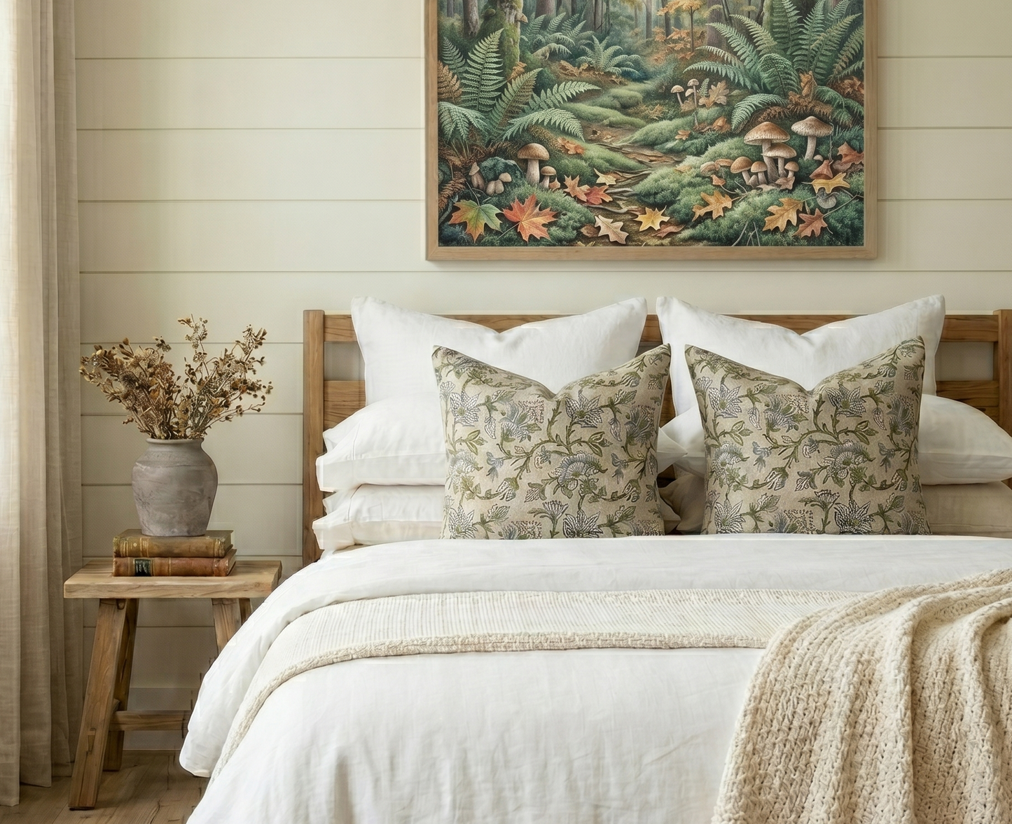Block print pillow cover - green and blue (Claire)