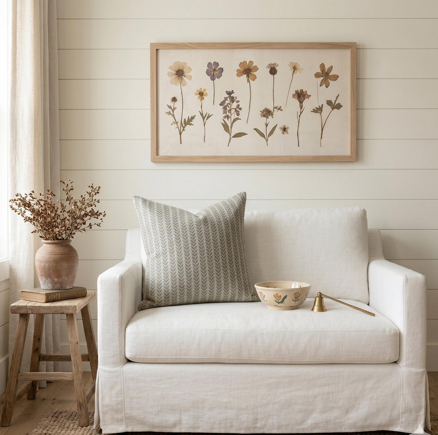 Block print floral pillow cover - gray (Alba)
