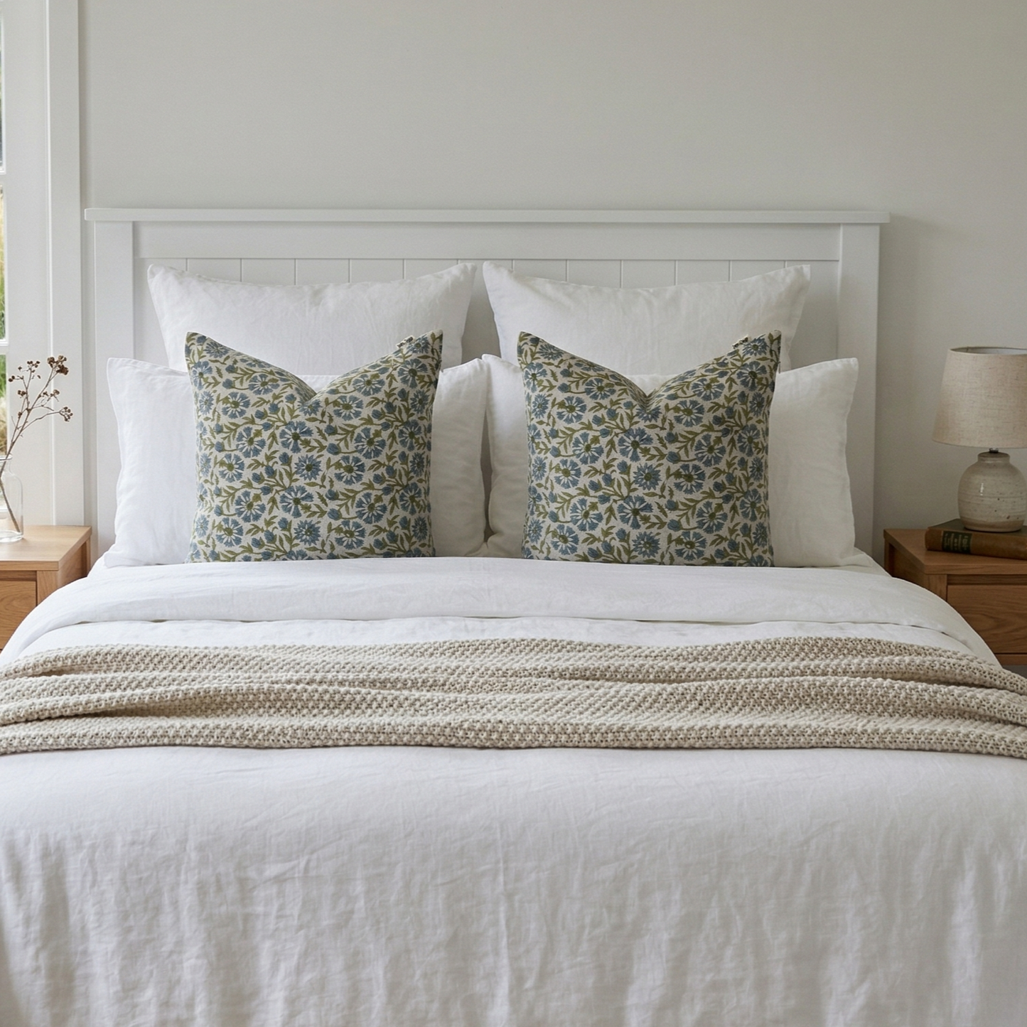 Hand block printed pillow cover - green and blue (Kaya)