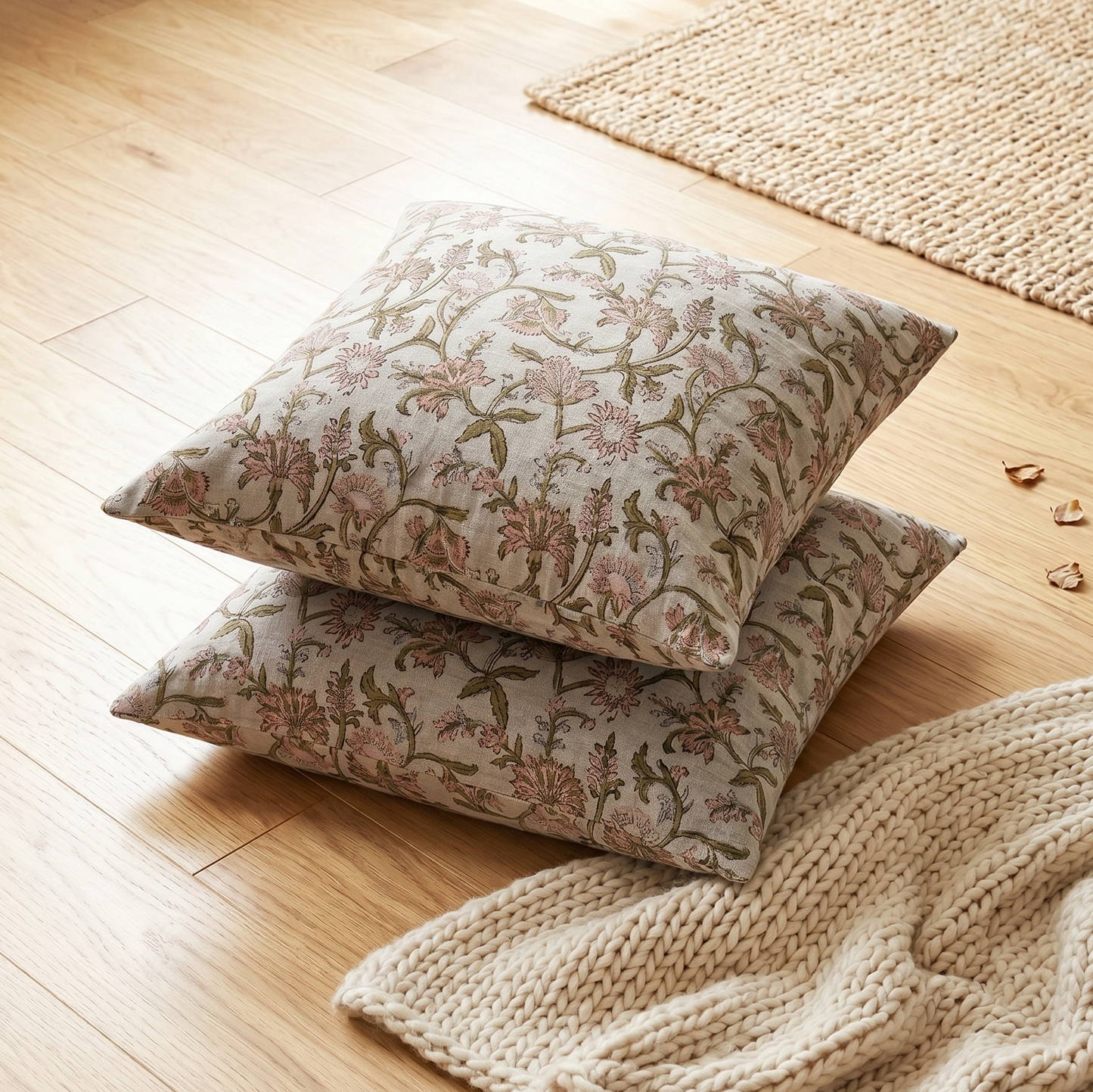 Floral pillow cover - blush pink and green (Winona)