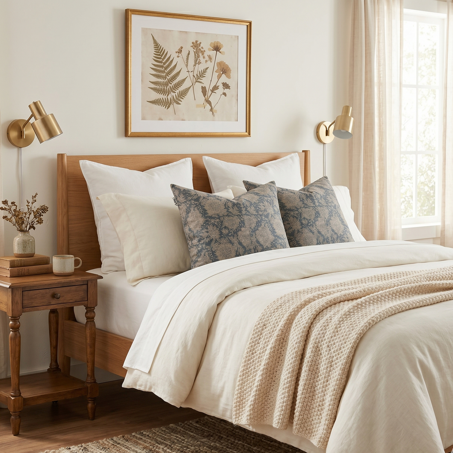 Block print floral pillow cover - blue (Adeline)