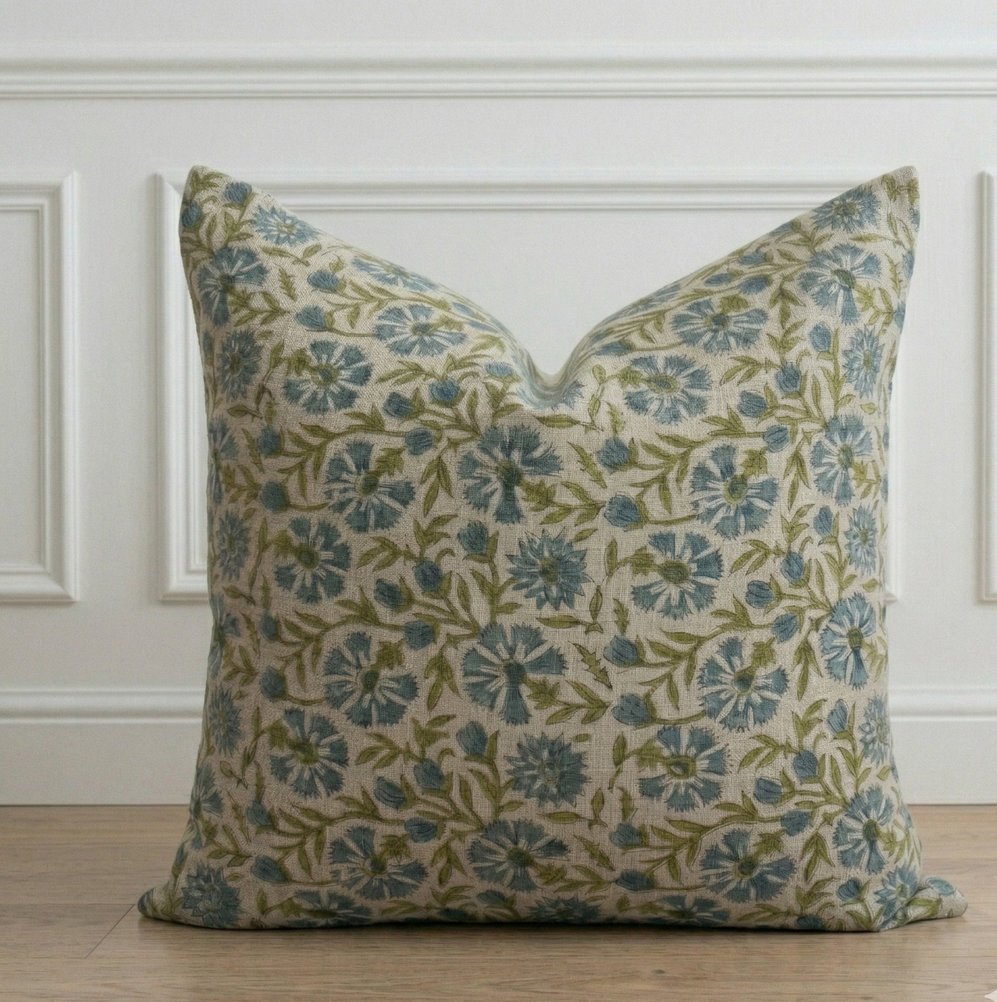 Hand block printed pillow cover - green and blue (Kaya)
