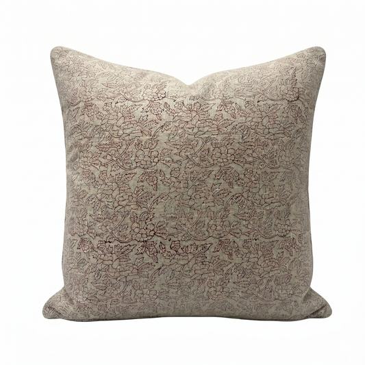 Hand block printed floral pillow cover - red and beige (Arya)