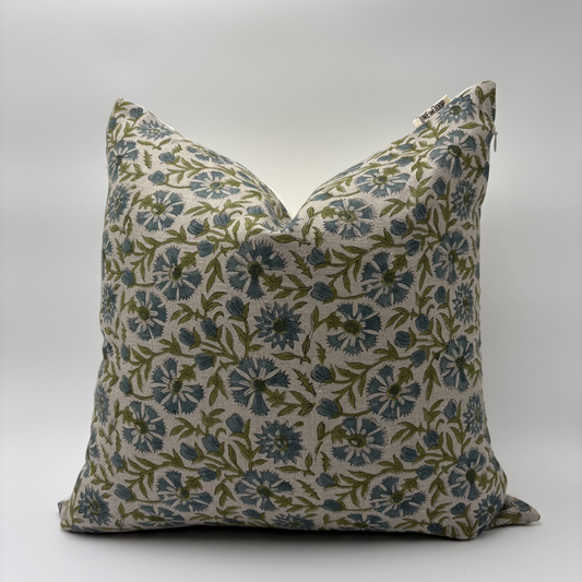 Kaya - hand block printed linen pillow cover (green)