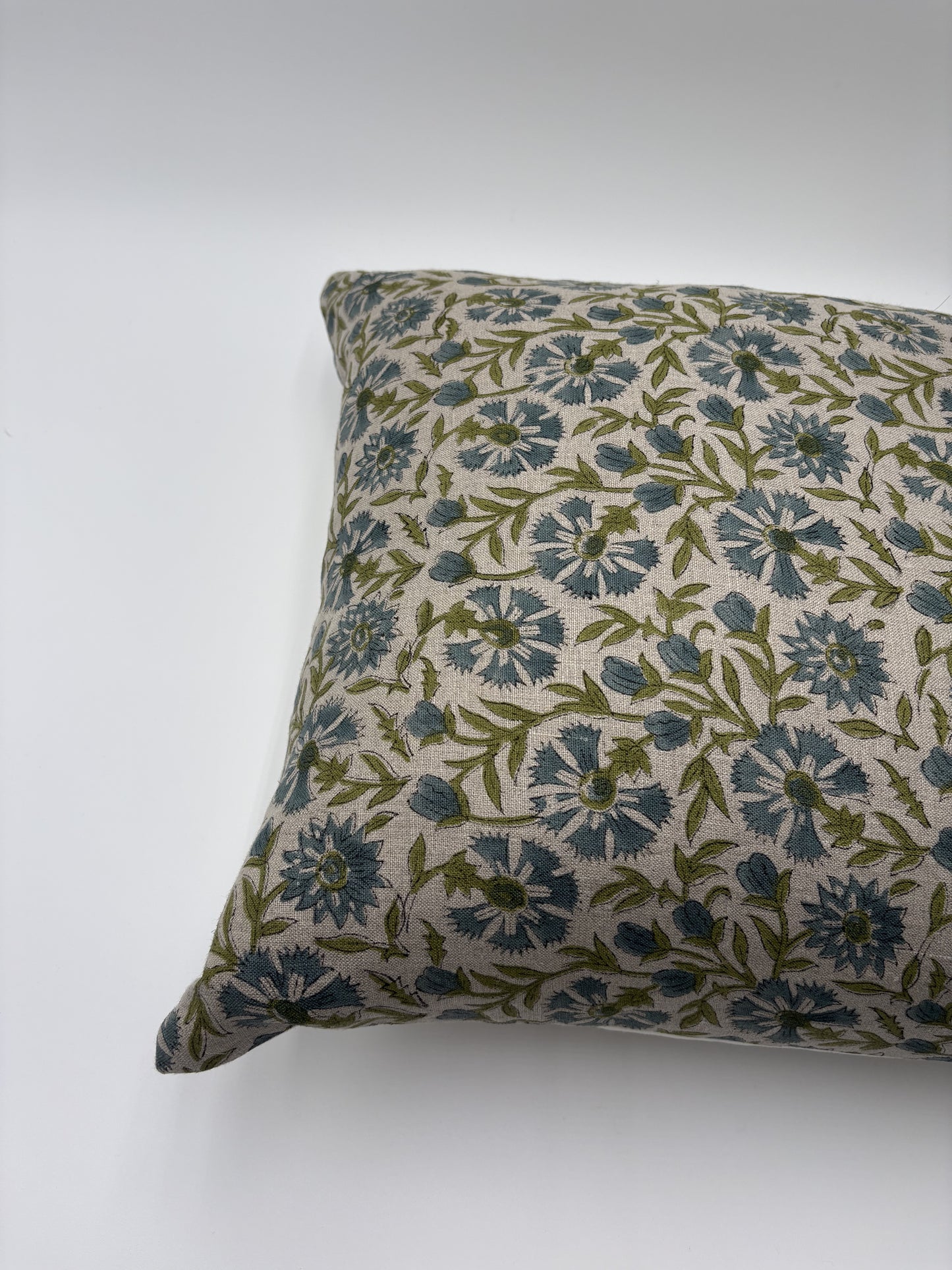 Kaya - hand block printed linen pillow cover (green)