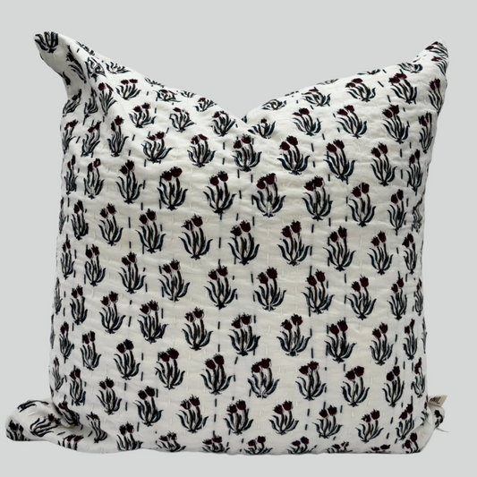 Louise - hand block printed pillow cover (red)