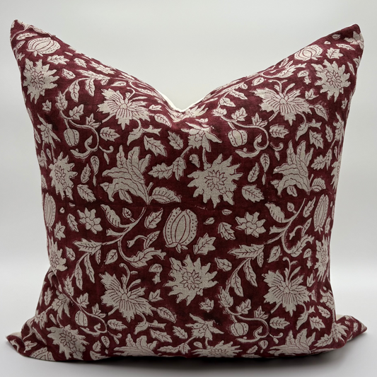 Cranberry - hand block printed linen pillow cover (red)